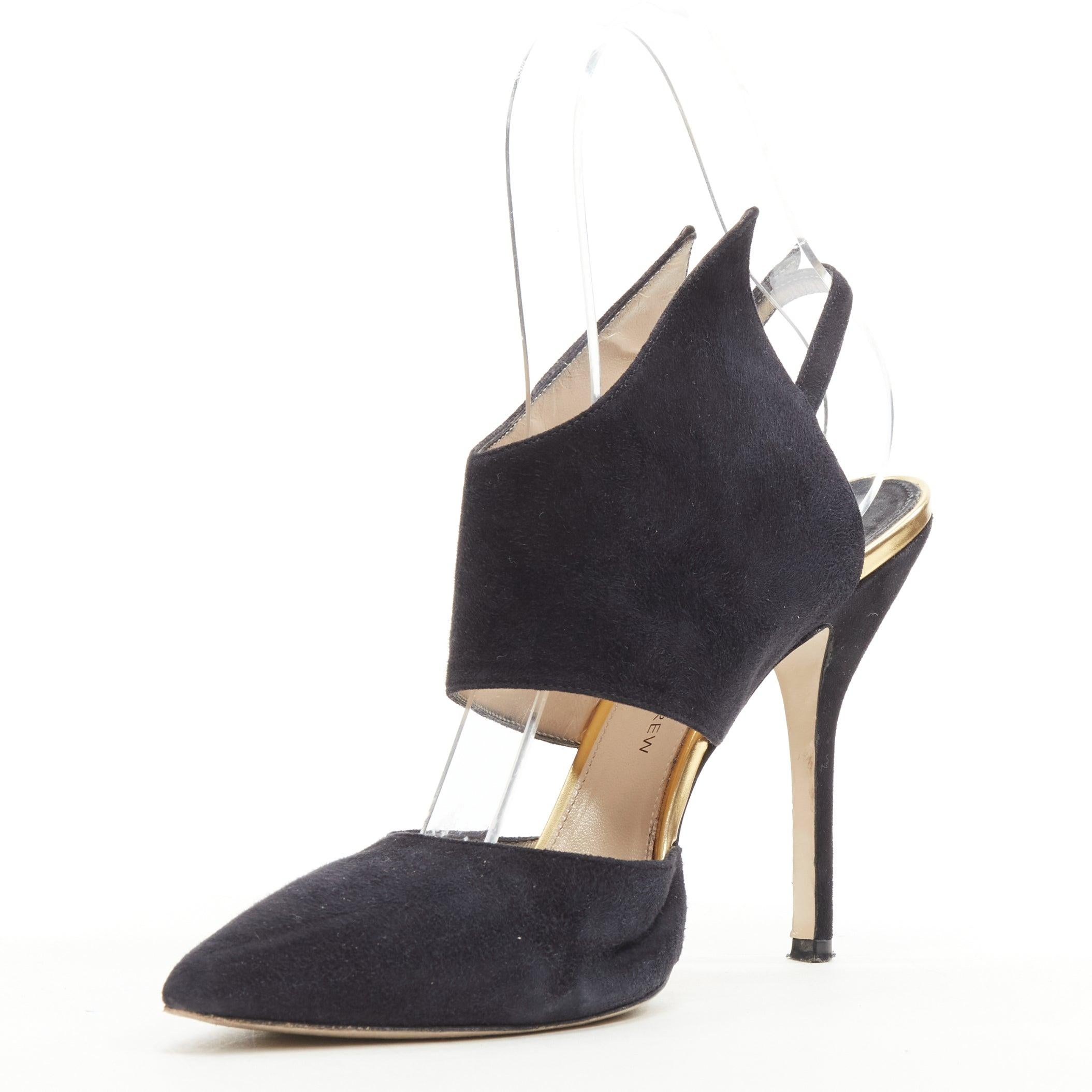 PAUL ANDREW black suede pointed winged dorsay pump EU38.5 In Good Condition For Sale In Hong Kong, NT