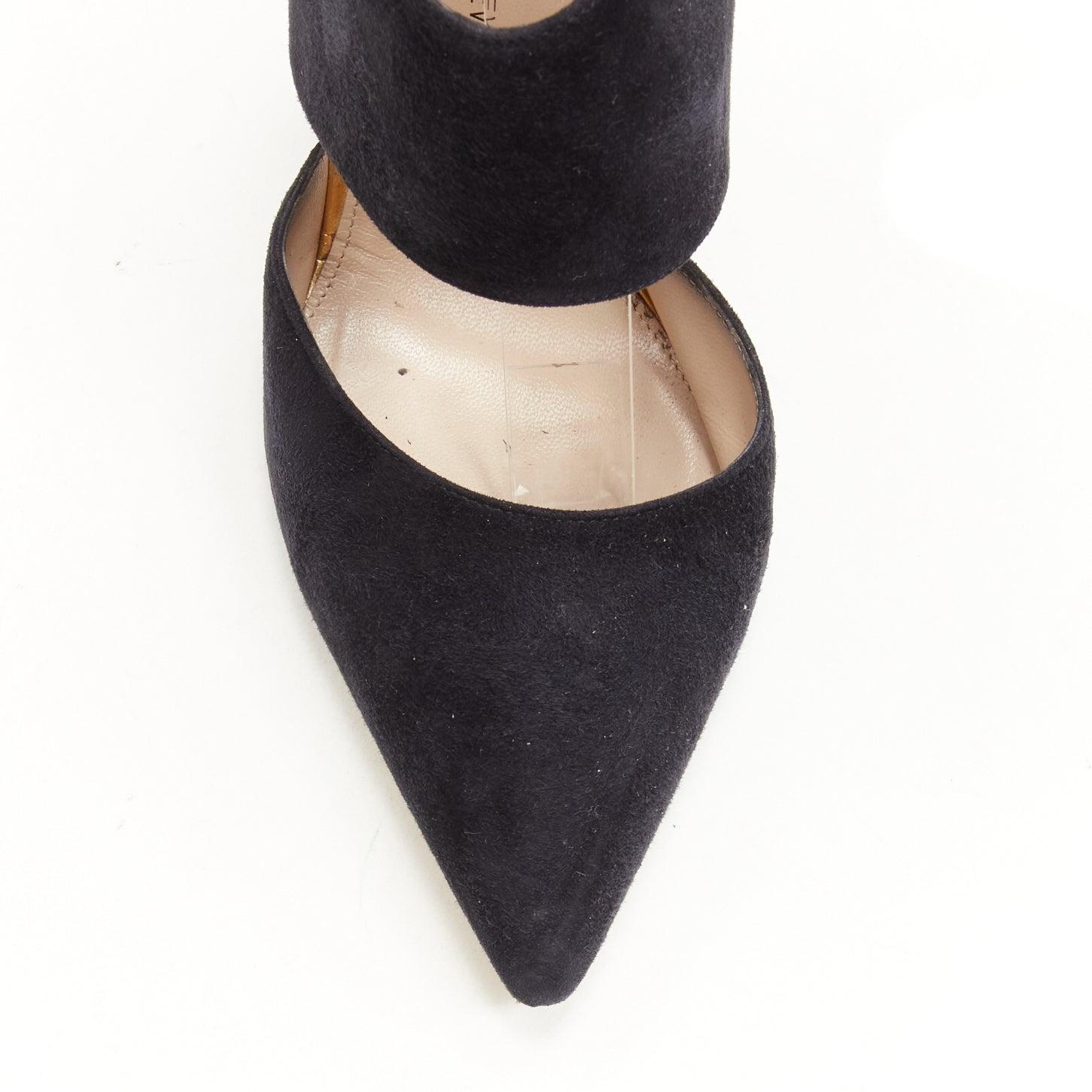PAUL ANDREW black suede pointed winged dorsay pump EU38.5 For Sale 2