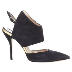 PAUL ANDREW black suede pointed winged dorsay pump EU38.5