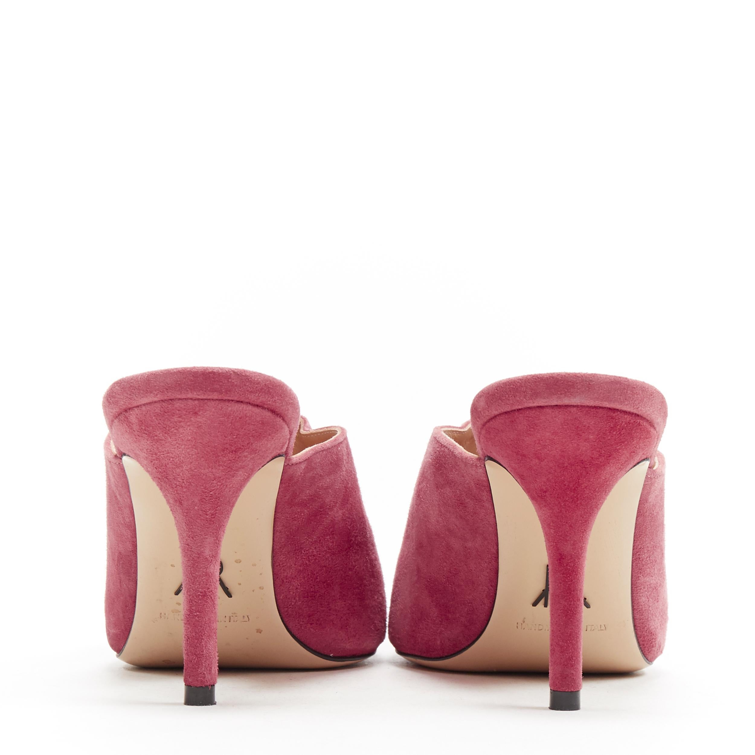 pink suede mule heels