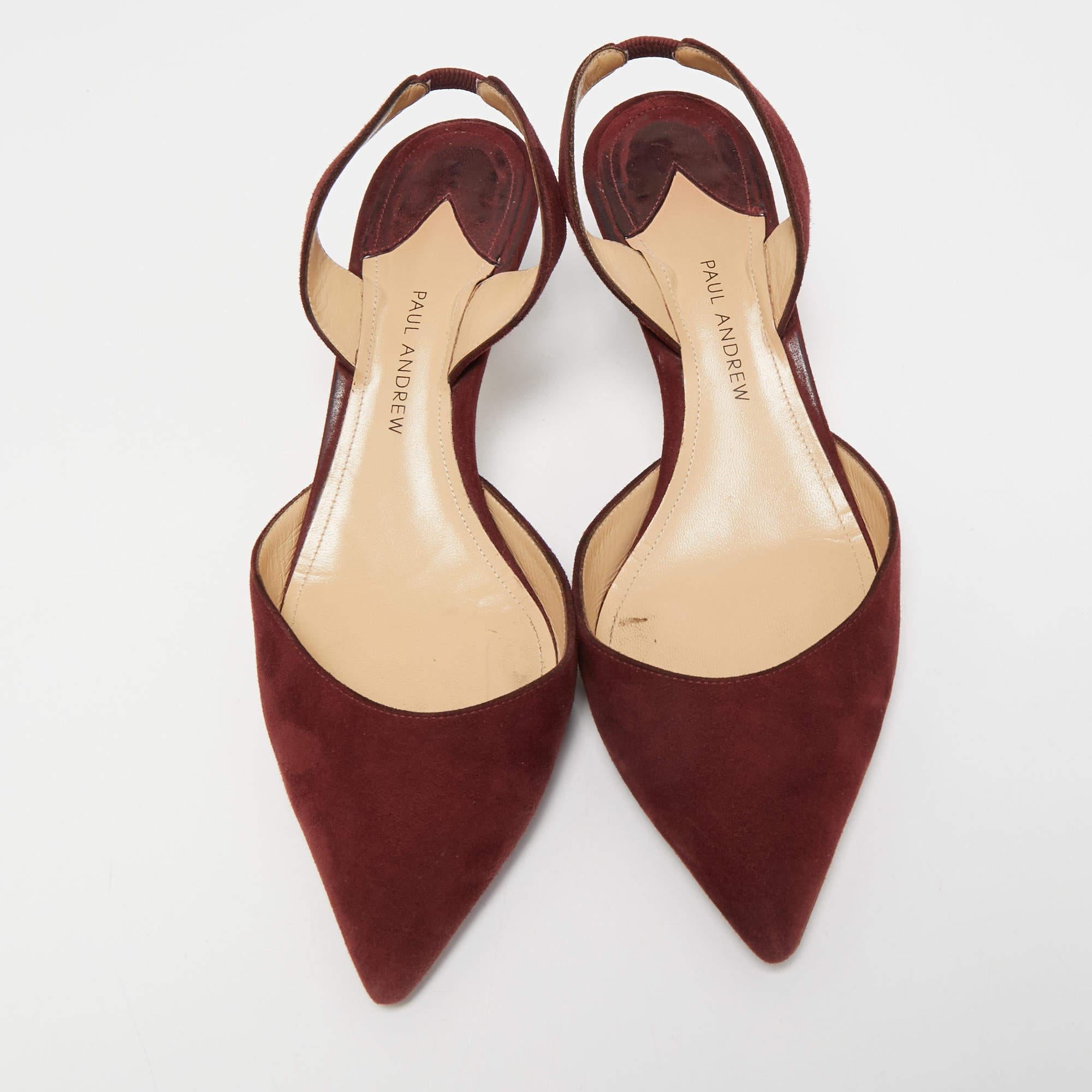 Brown Paul Andrew Burgundy Suede Rhea Slingback Pumps Size 37.5 For Sale