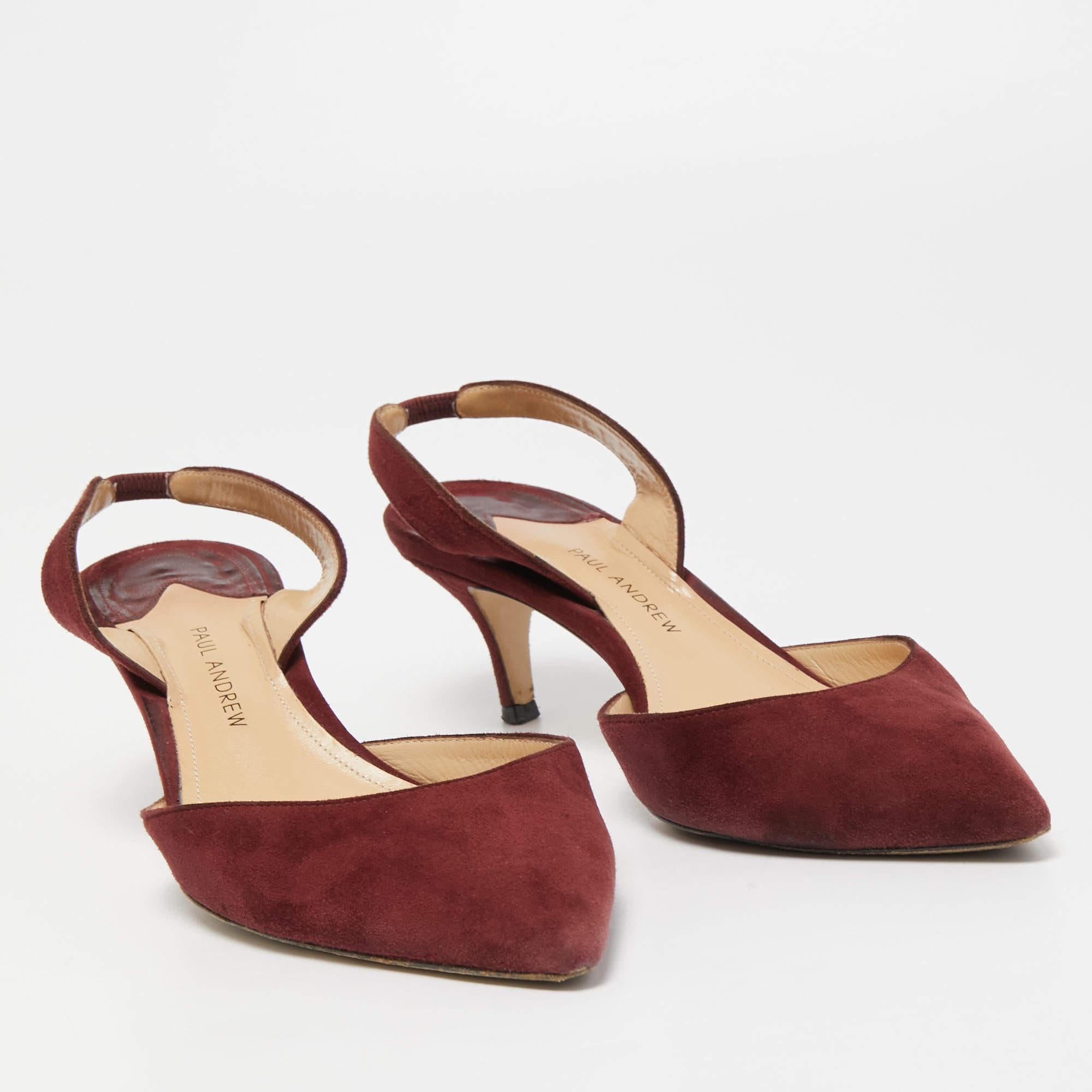 Paul Andrew Burgundy Suede Rhea Slingback Pumps Size 37.5 In Good Condition For Sale In Dubai, Al Qouz 2