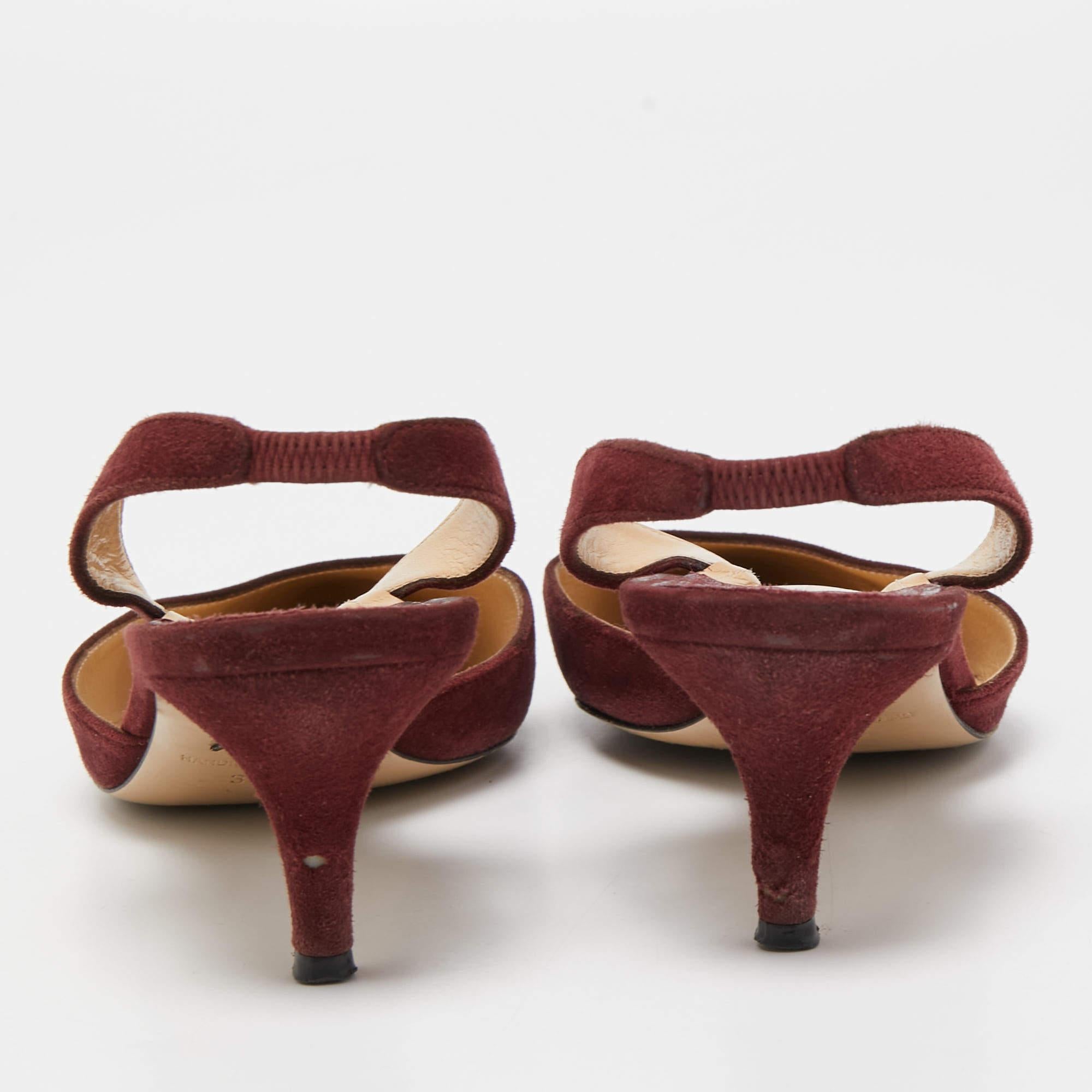 Women's Paul Andrew Burgundy Suede Rhea Slingback Pumps Size 37.5 For Sale