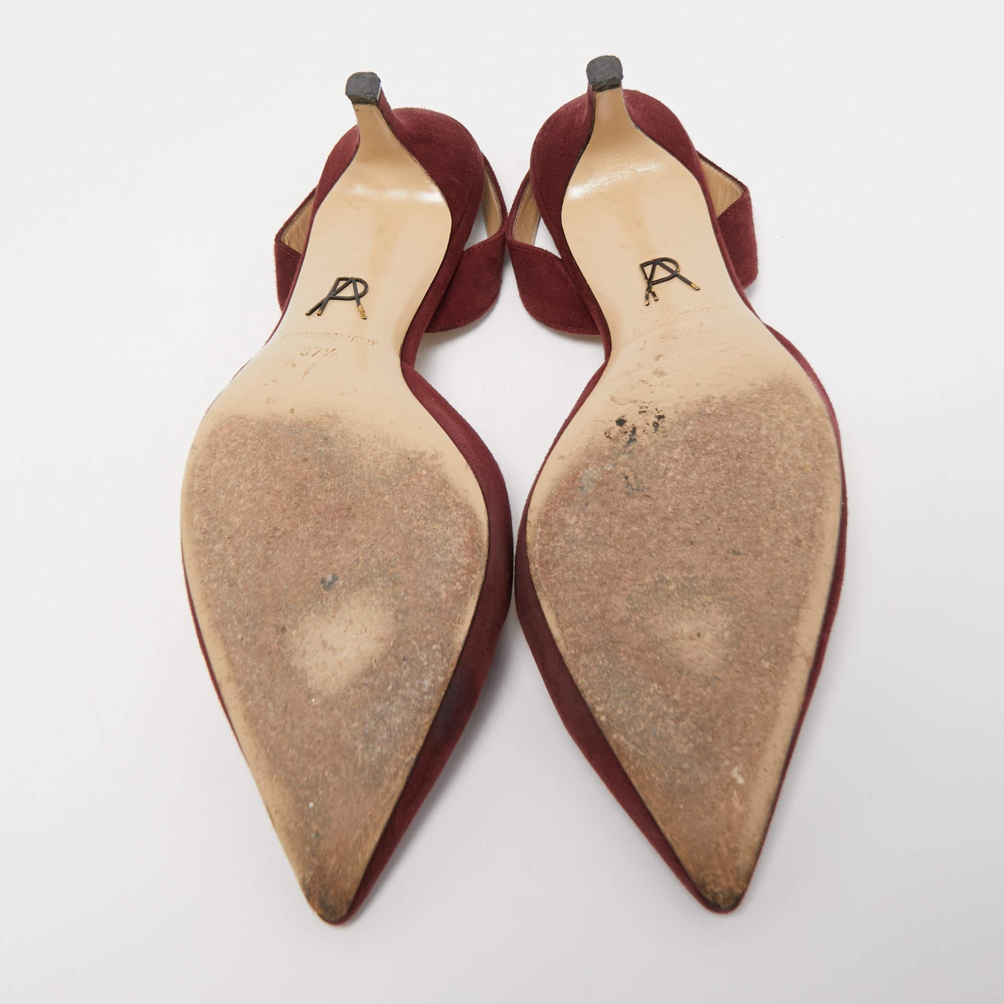 Paul Andrew Burgundy Suede Rhea Slingback Pumps Size 37.5 For Sale 1