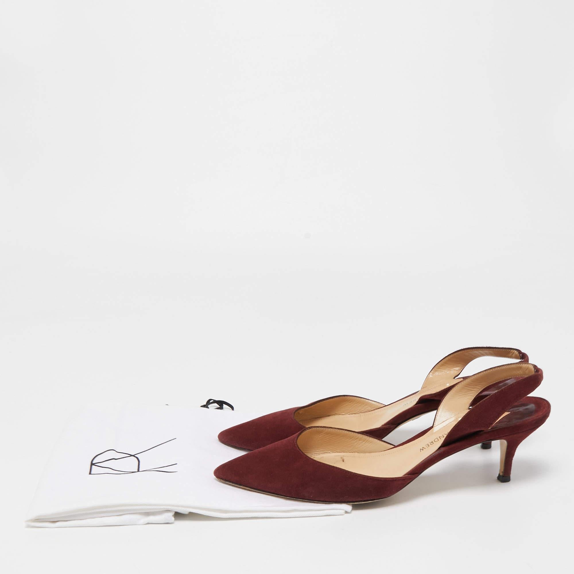 Paul Andrew Burgundy Suede Rhea Slingback Pumps Size 37.5 For Sale 4