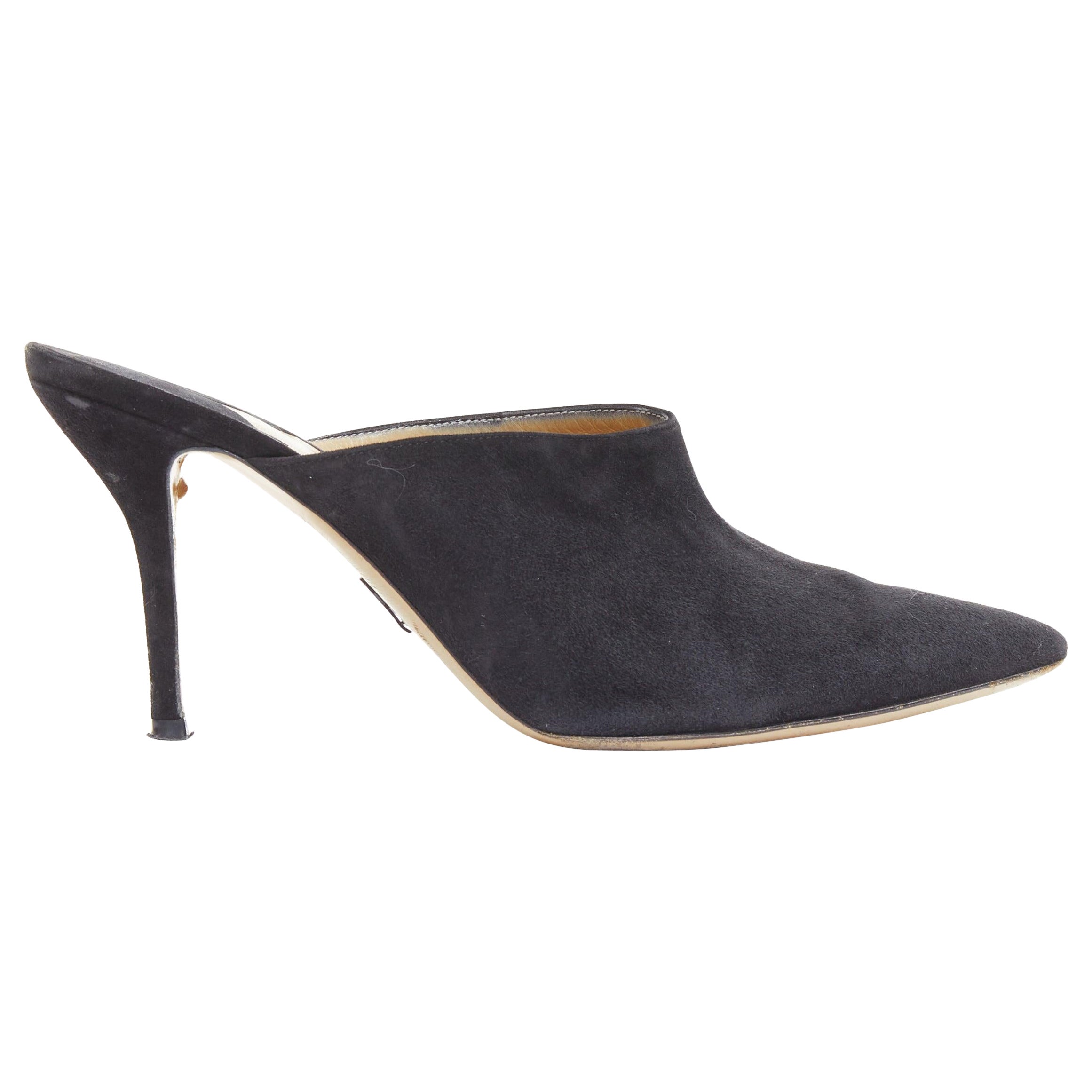 PAUL ANDREW Certosa black suede pointy toe high heel mules EU39.5