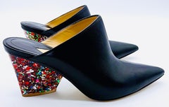 Paul Andrew for Edie Parker Size 38.5 Black Confetti Sparkle Heels Mules Shoes