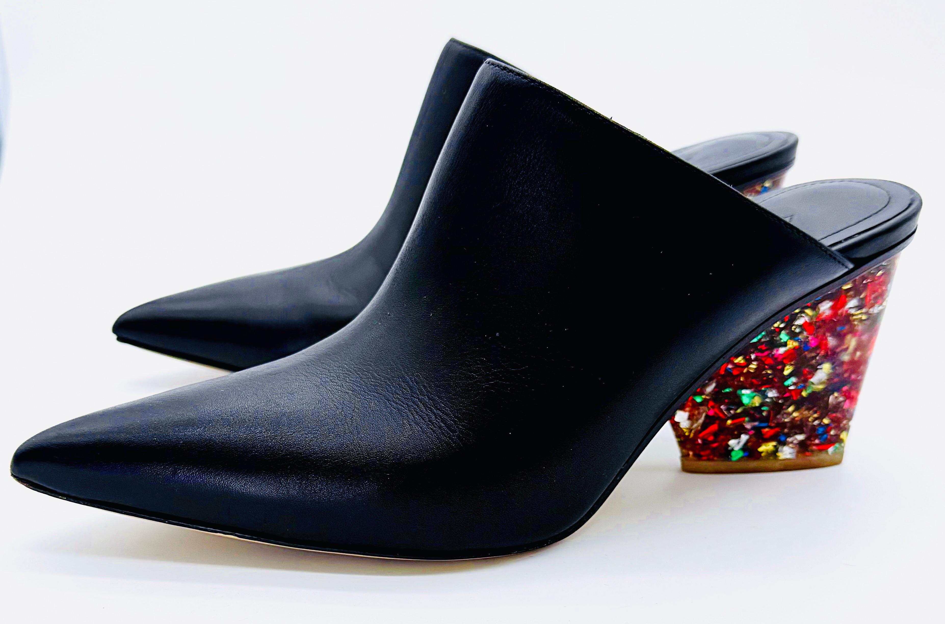 Paul Andrew para Edie Parker Talla 38,5 Zapatos de tacón con chispas de confeti negro Mules en venta 2