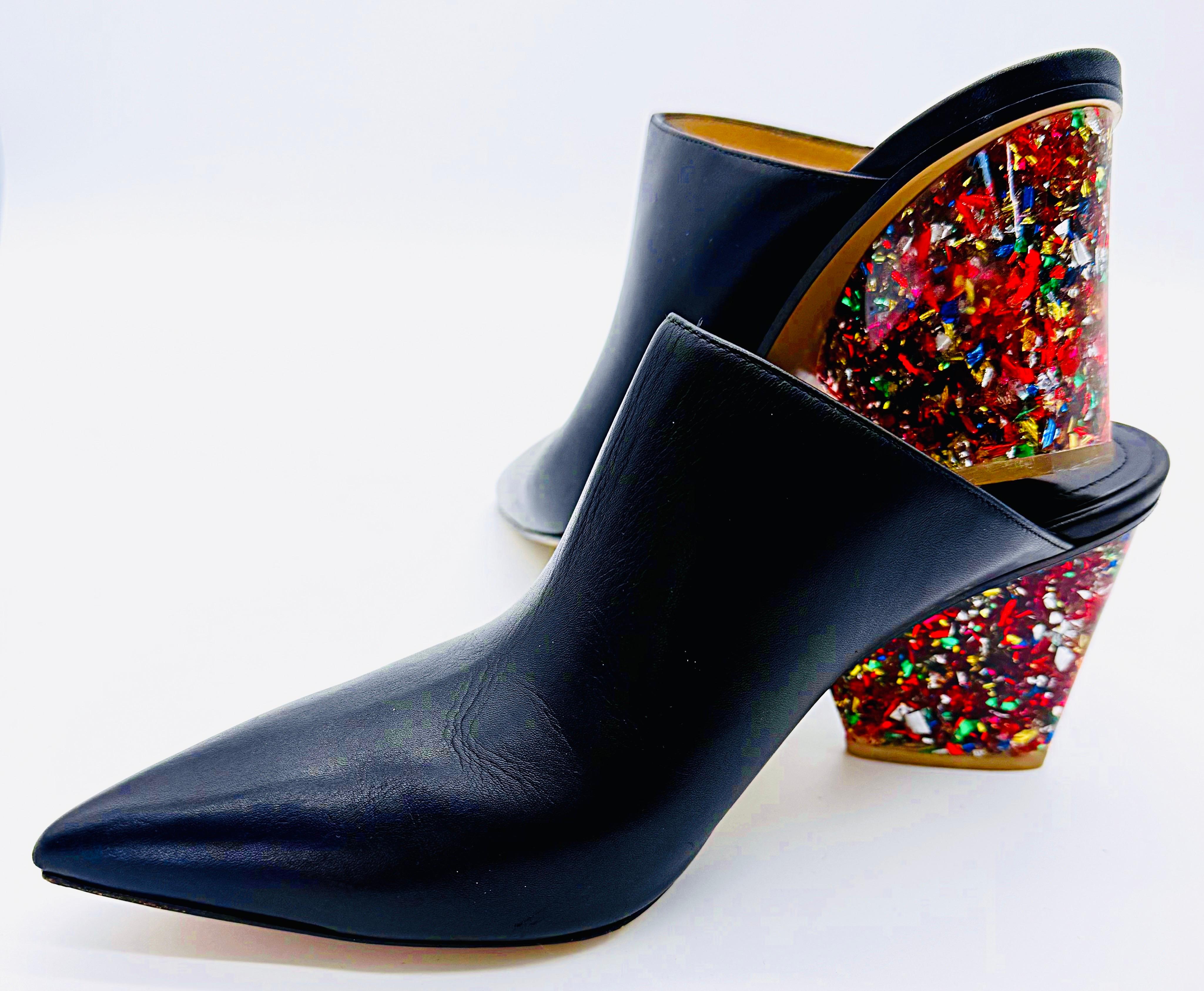 Paul Andrew para Edie Parker Talla 38,5 Zapatos de tacón con chispas de confeti negro Mules en venta 3