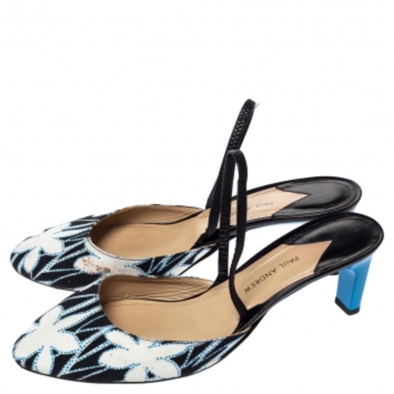 Paul Andrew Multicolor Floral Canvas Leder Celestine Slingback Sandalen Größe 40 im Angebot 2