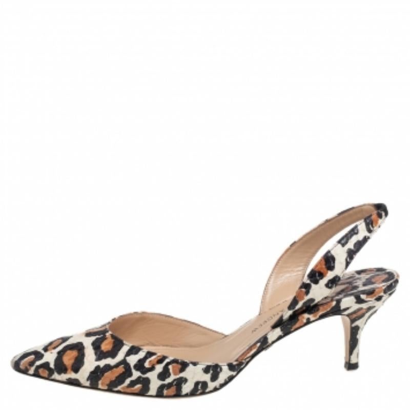 Mehrfarbige Slingback-Sandalen aus Schlangenhautleder mit Leopardenmuster von Paul Andrew mit Leopardenmuster Größe 38 (Braun) im Angebot
