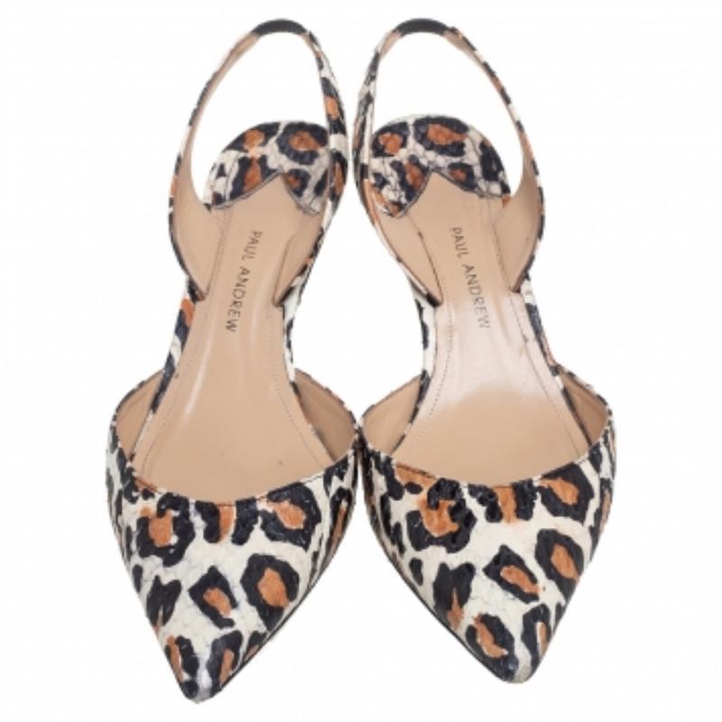 Mehrfarbige Slingback-Sandalen aus Schlangenhautleder mit Leopardenmuster von Paul Andrew mit Leopardenmuster Größe 38 Damen im Angebot
