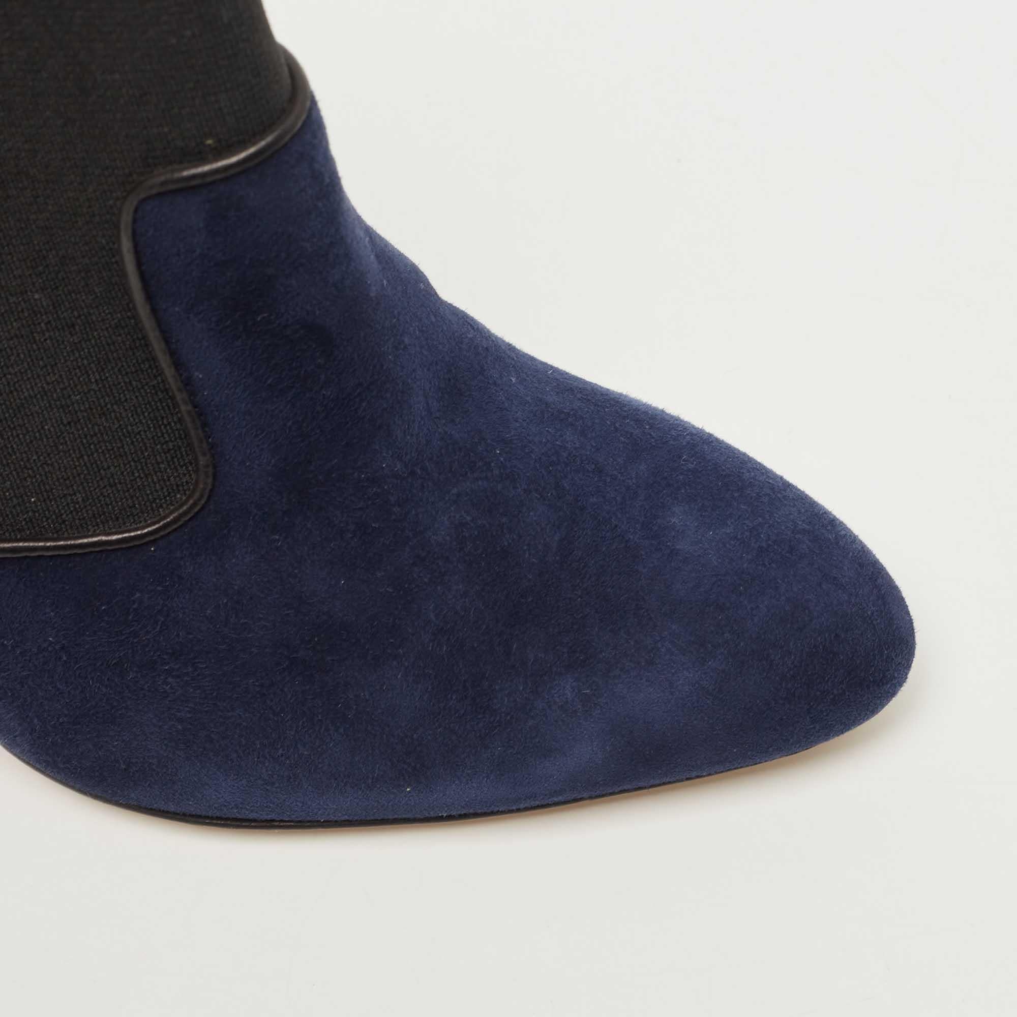 Paul Andrew Navy Blue Suede Ankle Length Boots Size 39 For Sale 3