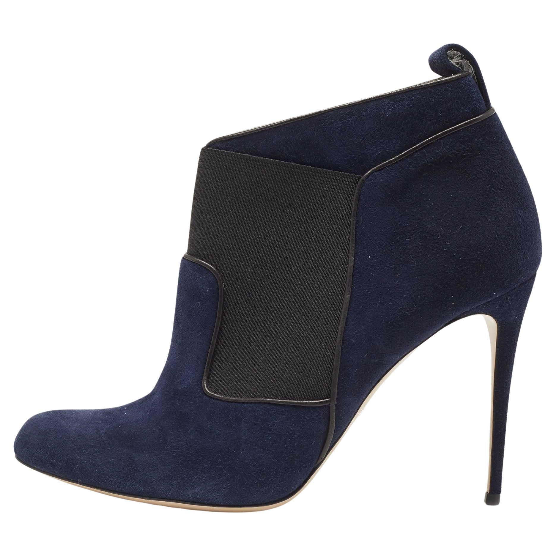 Paul Andrew Navy Blue Suede Ankle Length Boots Size 39 For Sale