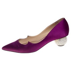 Paul Andrew Purple Satin Ankara Crystal Embellished Block Heel Pumps Size 37