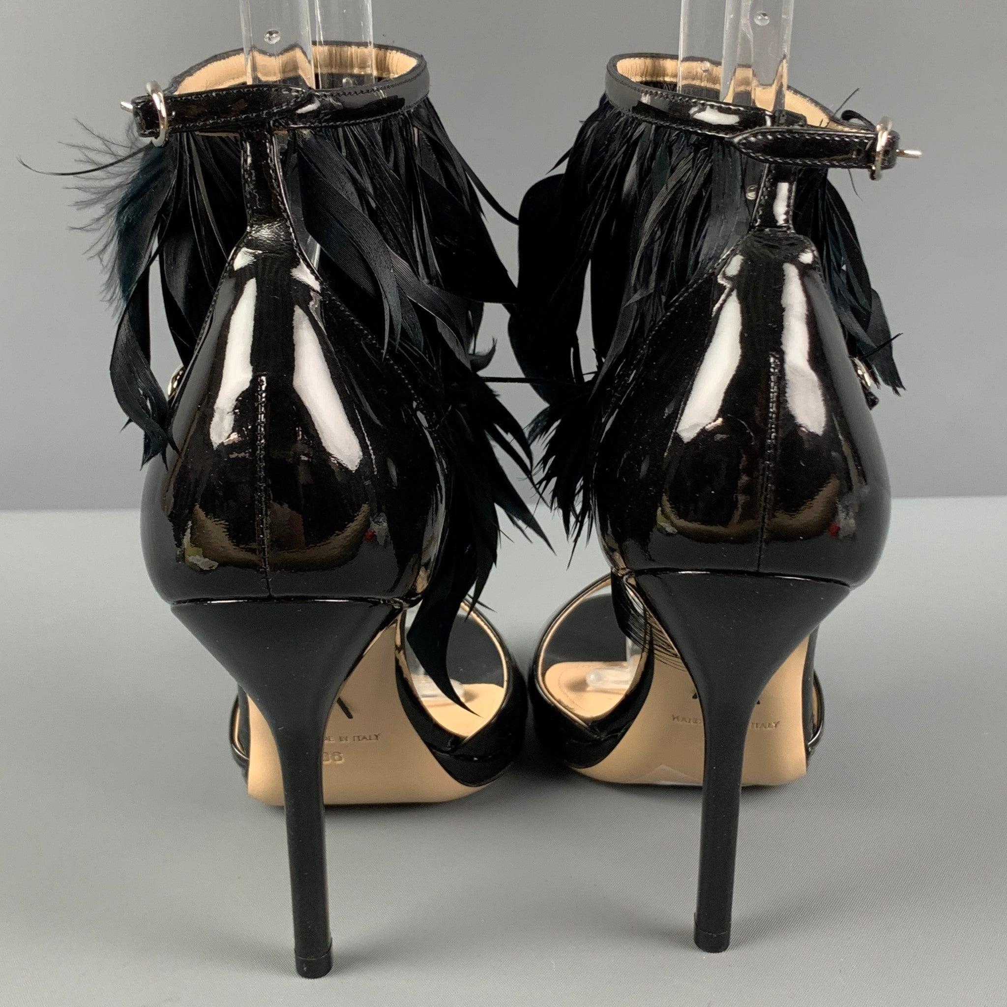 PAUL ANDREW Size 6 Black Patent Leather Ankle Strap Sandals For Sale 1
