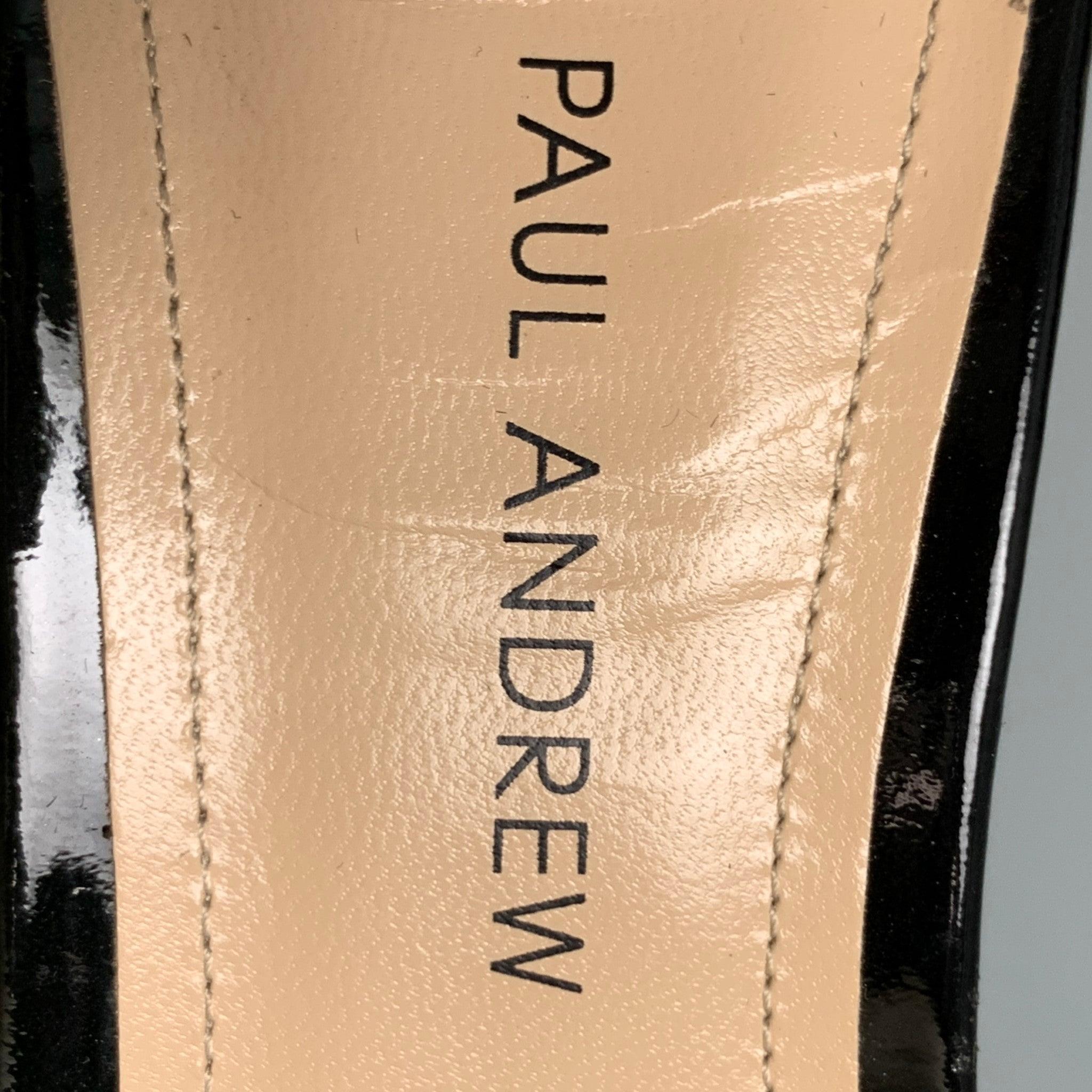 PAUL ANDREW Size 6 Black Patent Leather Ankle Strap Sandals For Sale 2