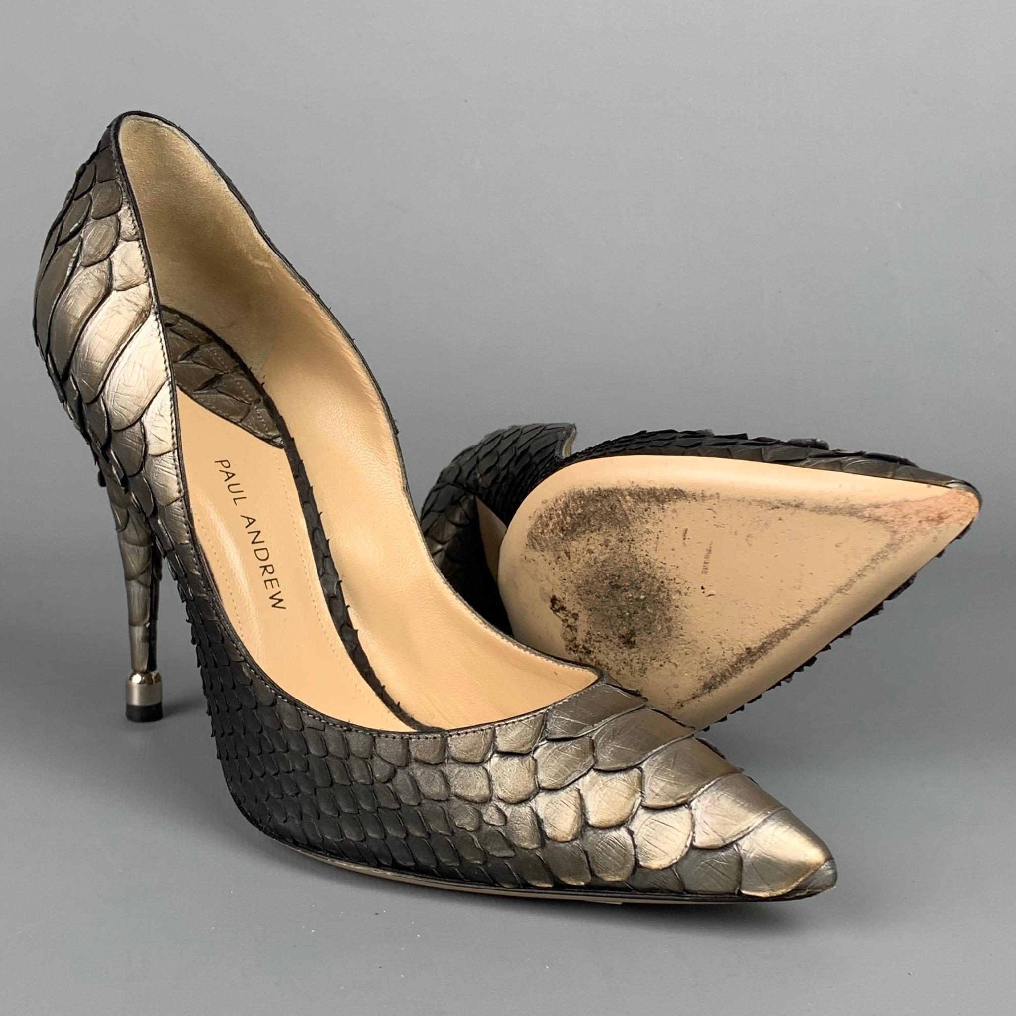 Black PAUL ANDREW Size 8 Silver & Grey Ombre Python Skin Pumps