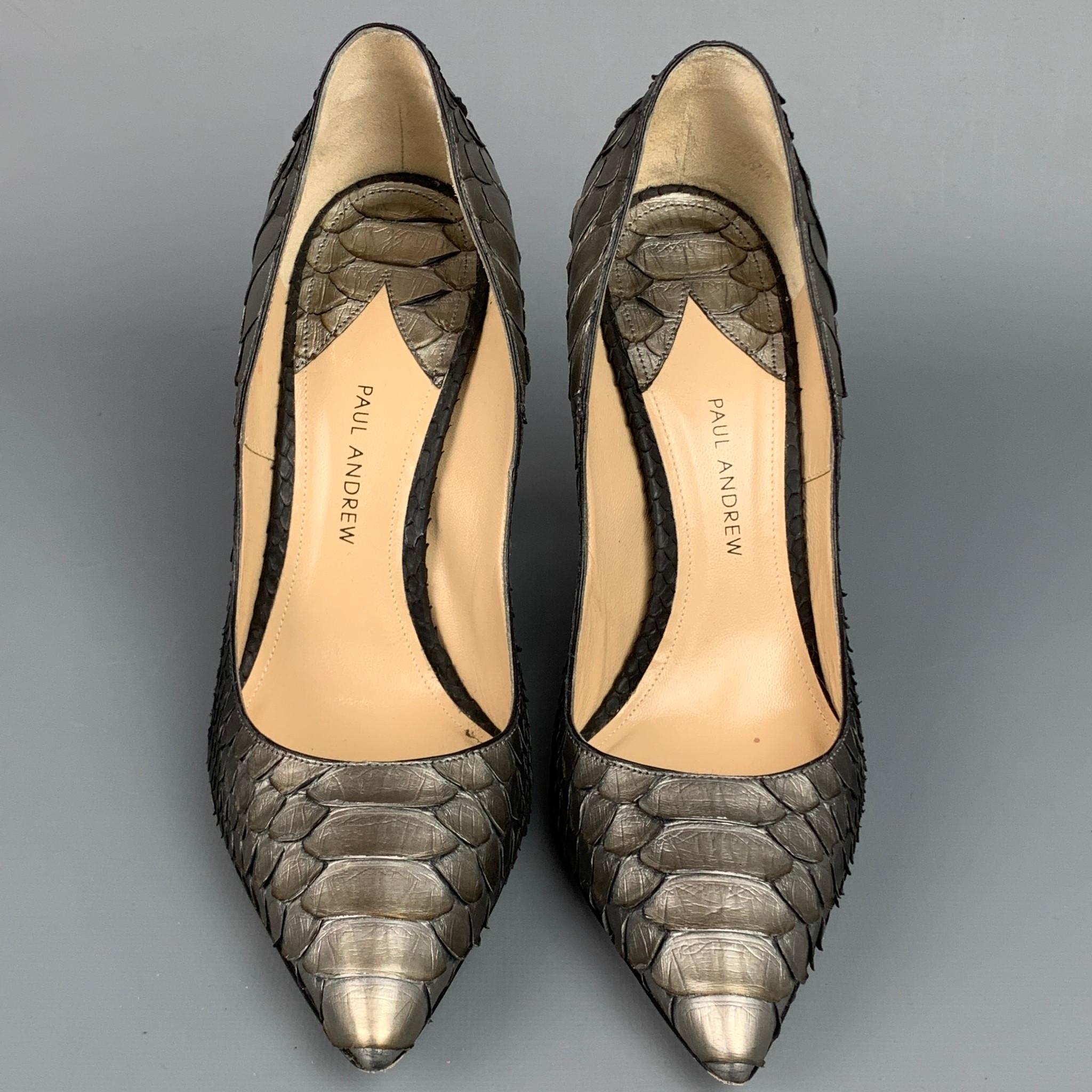 PAUL ANDREW Size 8 Silver & Grey Ombre Python Skin Pumps In Good Condition In San Francisco, CA