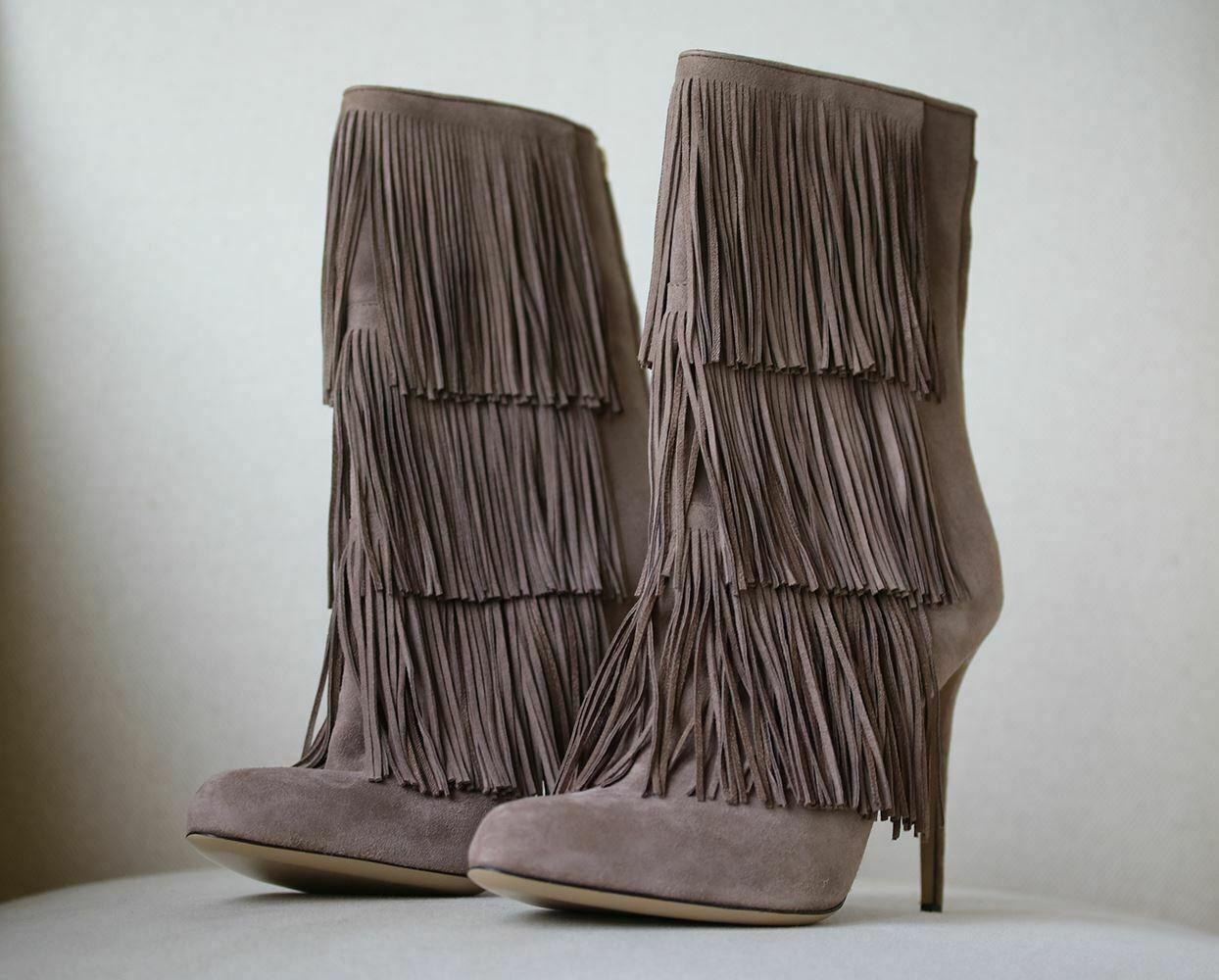 Brown Paul Andrew Taos Fringed Suede Ankle Boots 