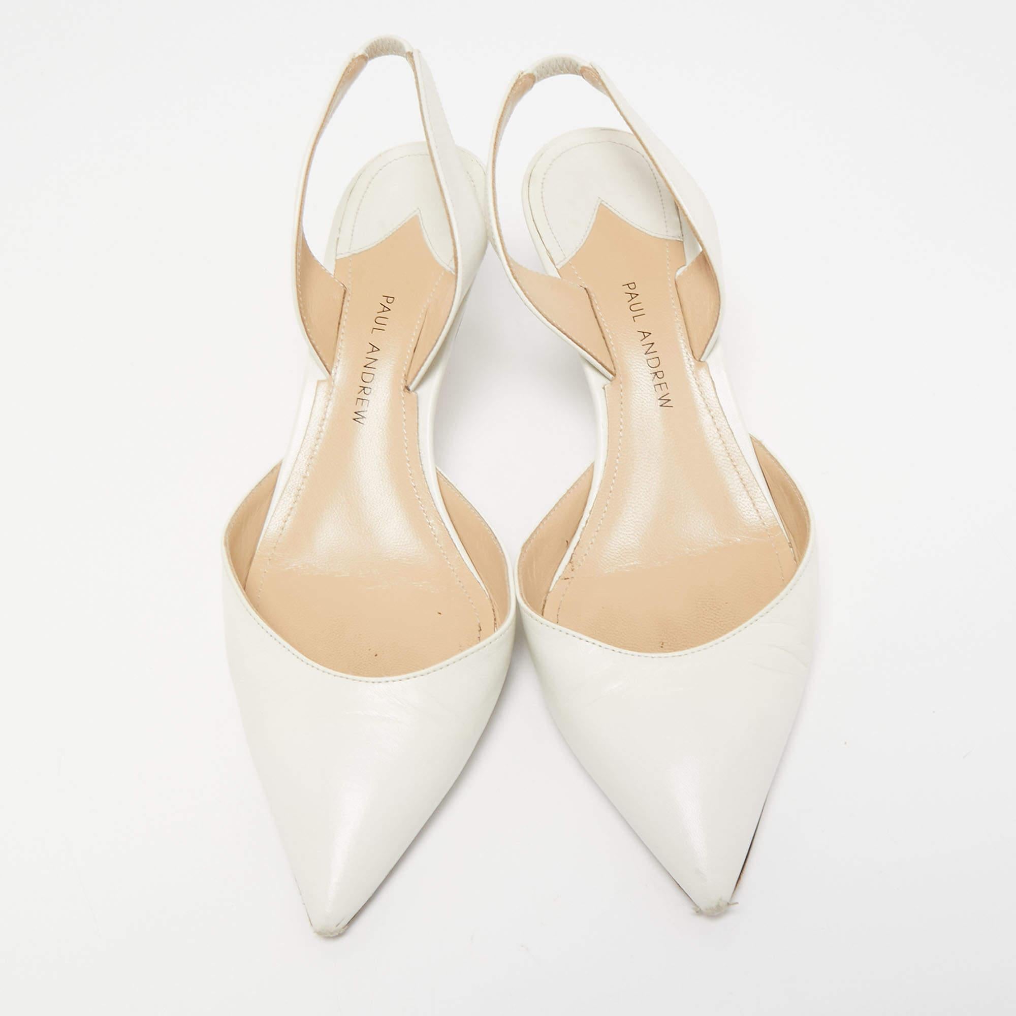 Paul Andrew White Leather Rhea Slingback Pumps Size 37.5 In Fair Condition For Sale In Dubai, Al Qouz 2