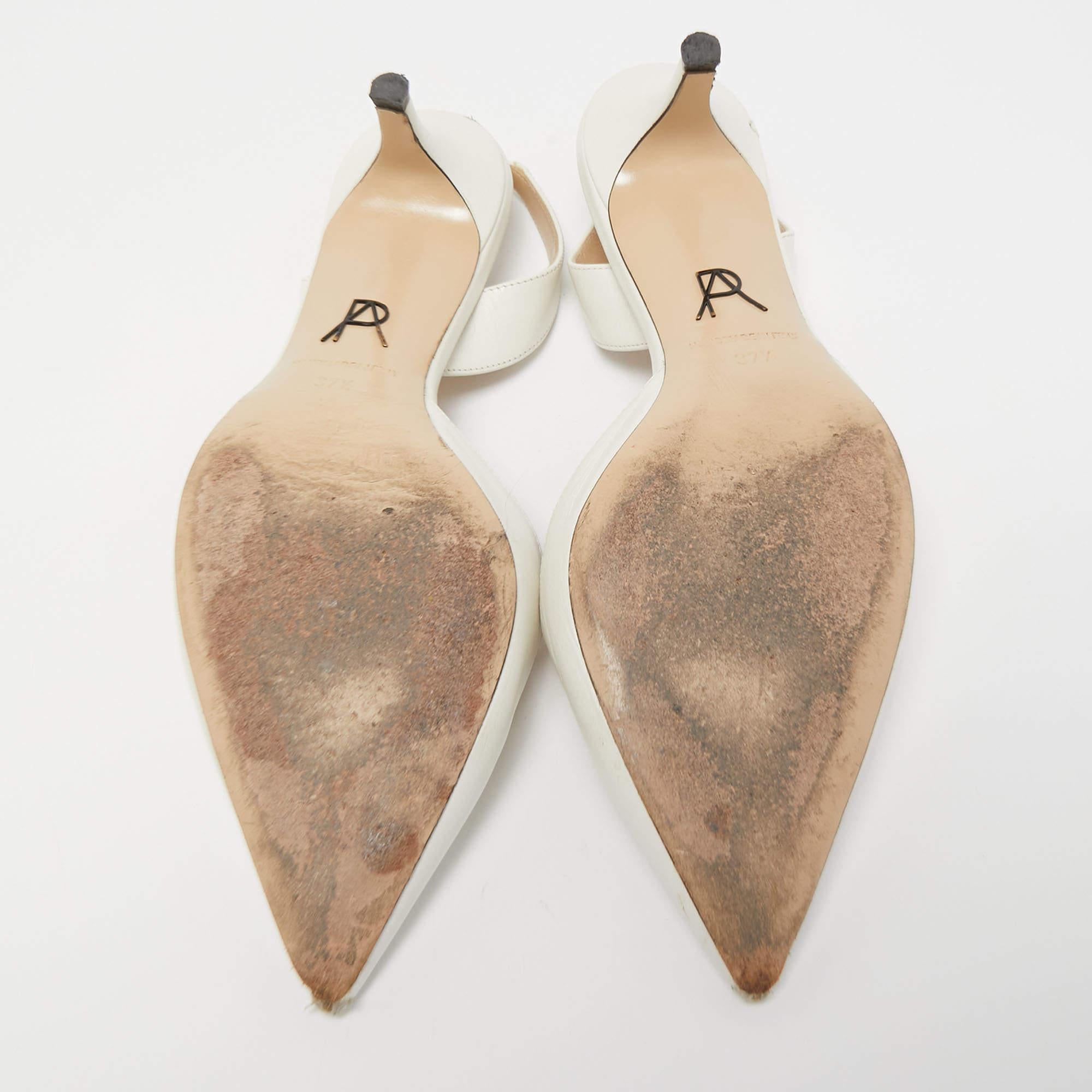 Paul Andrew White Leather Rhea Slingback Pumps Size 37.5 For Sale 2