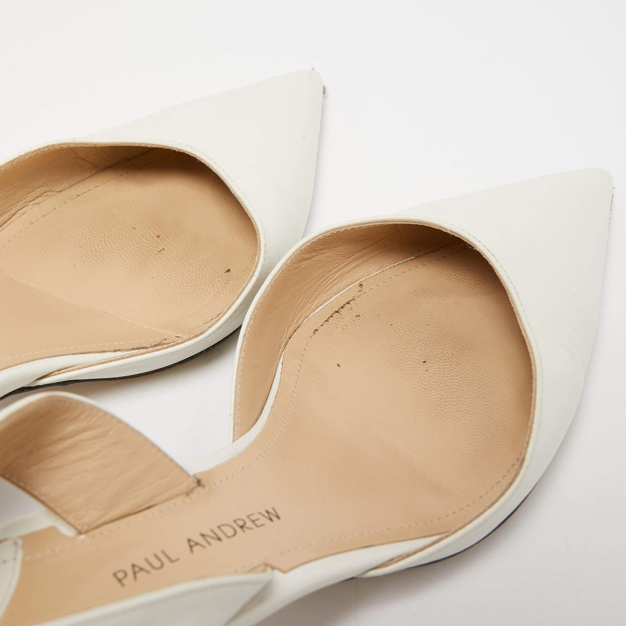 Paul Andrew White Leather Rhea Slingback Pumps Size 37.5 For Sale 3