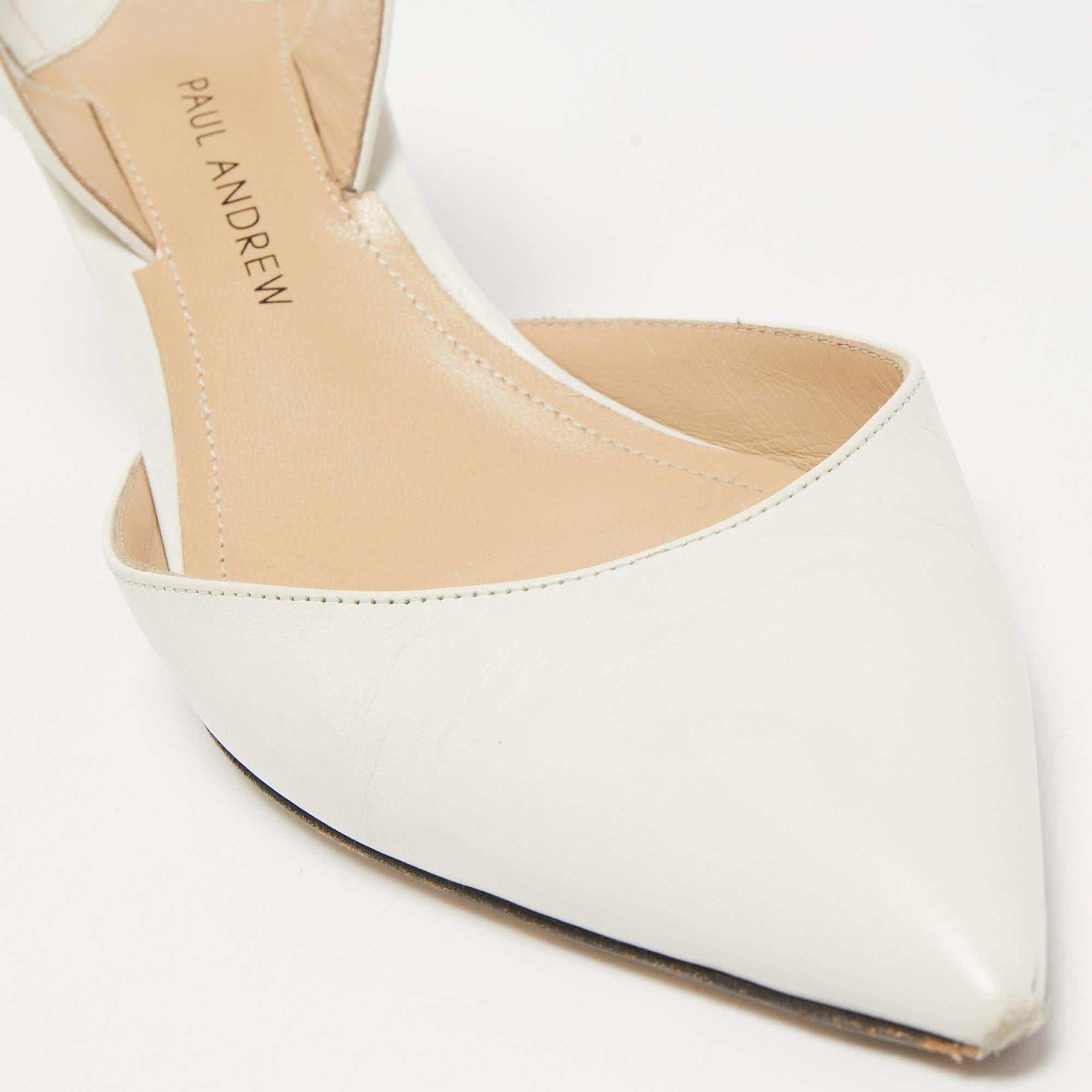 Paul Andrew White Leather Rhea Slingback Pumps Size 37.5 For Sale 4
