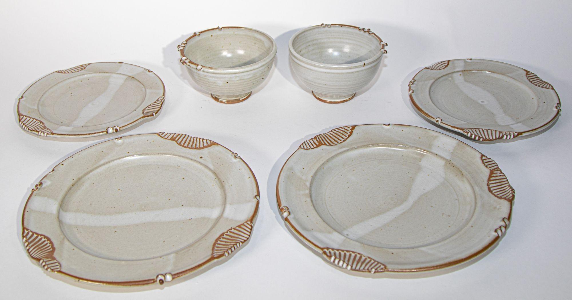 Paul Anthony Vintage Cream and Brown Stoneware Service Set of 6 For Sale 7