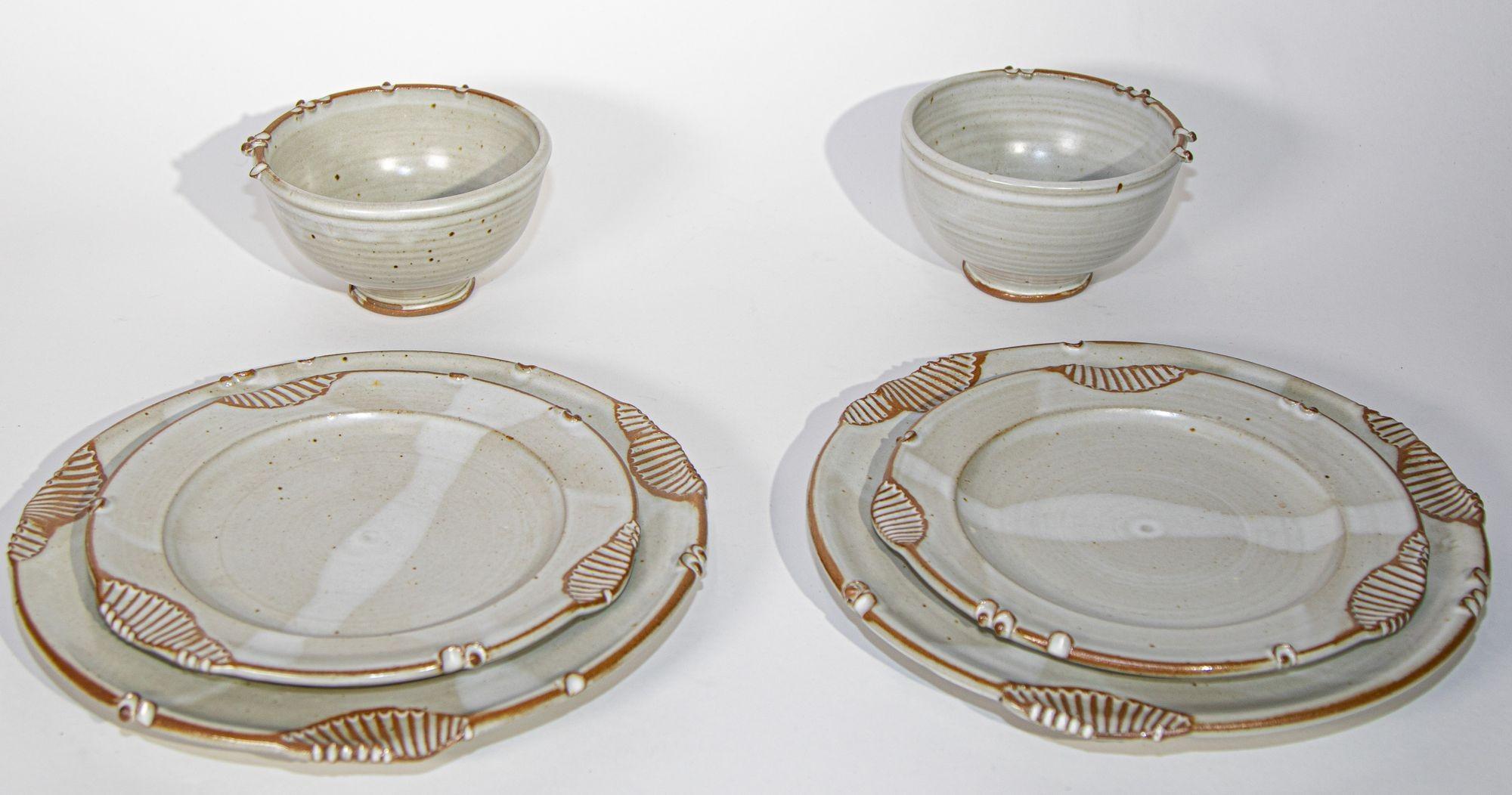 Paul Anthony Vintage Cream and Brown Stoneware Service Set of 6 For Sale 8