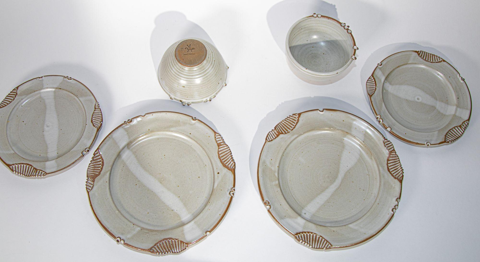 20th Century Paul Anthony Vintage Cream and Brown Stoneware Service Set of 6 For Sale
