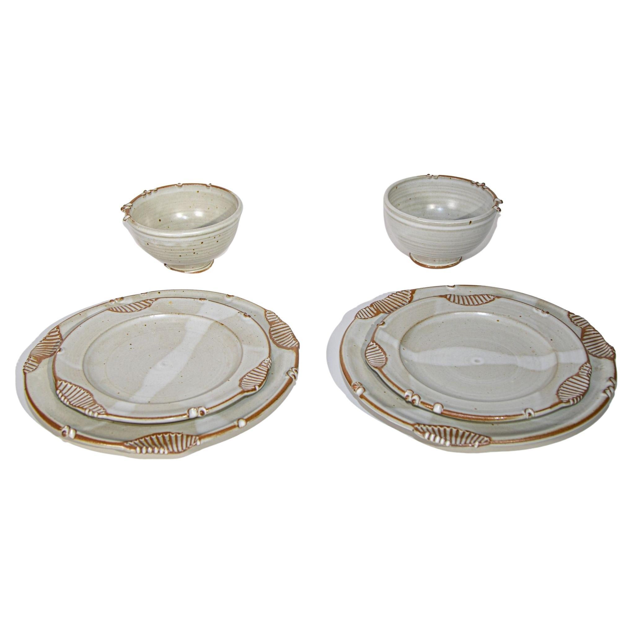 Paul Anthony Vintage Cream and Brown Stoneware Service Set of 6 For Sale