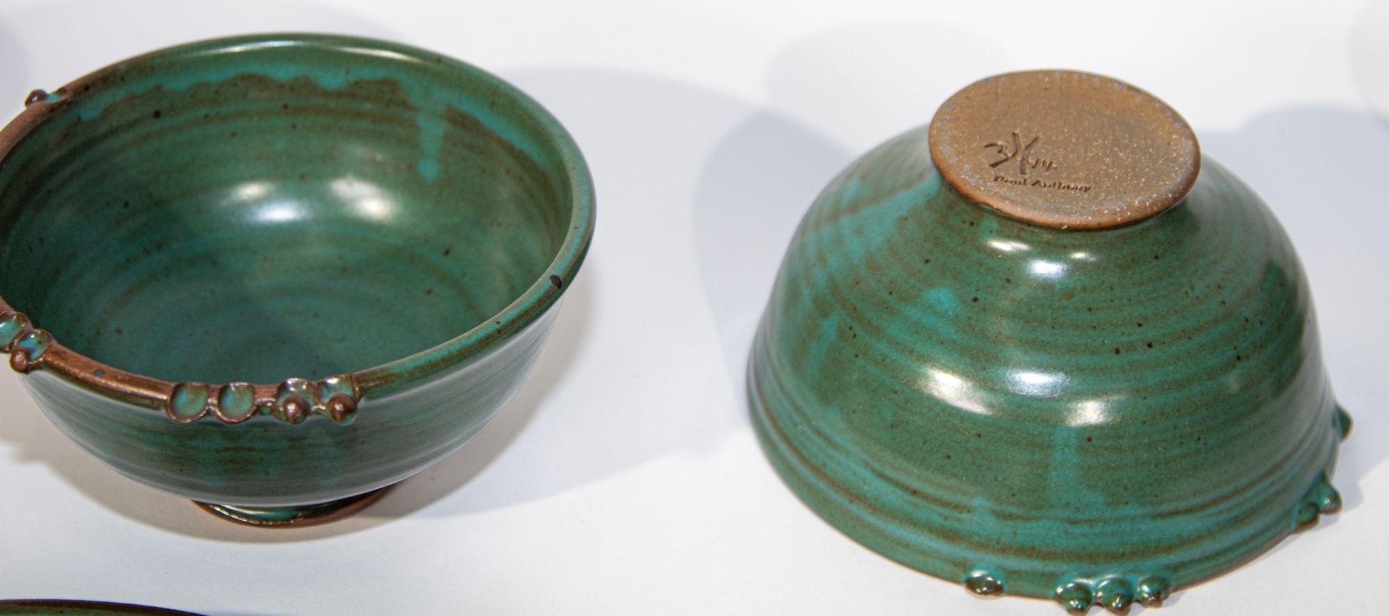 Paul Anthony Vintage Teal Green Stoneware Service Set of 8 For Sale 6