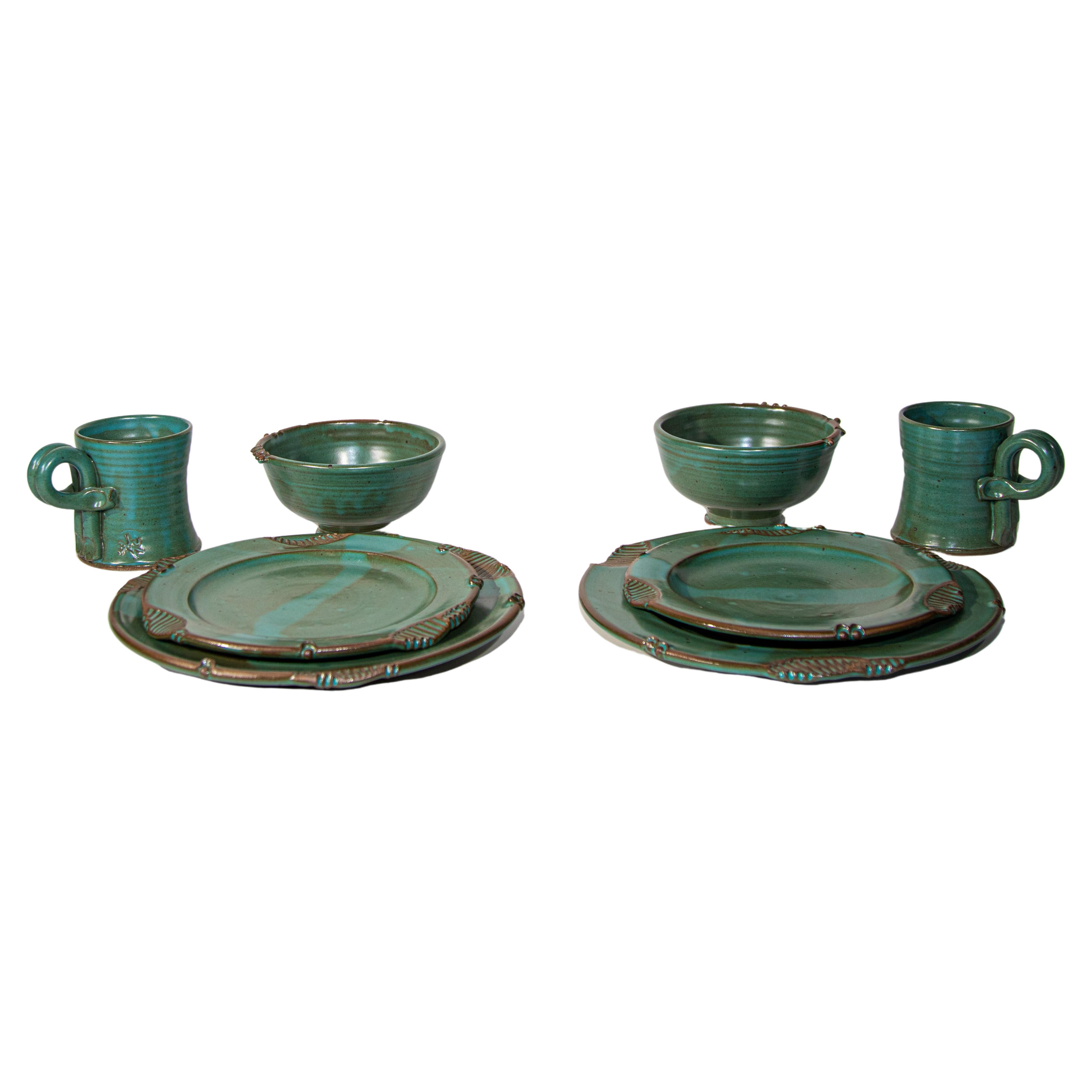 Paul Anthony Vintage Teal Green Stoneware Service Set of 8 For Sale