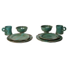 Paul Anthony Vintage Teal Green Stoneware Service Set of 8