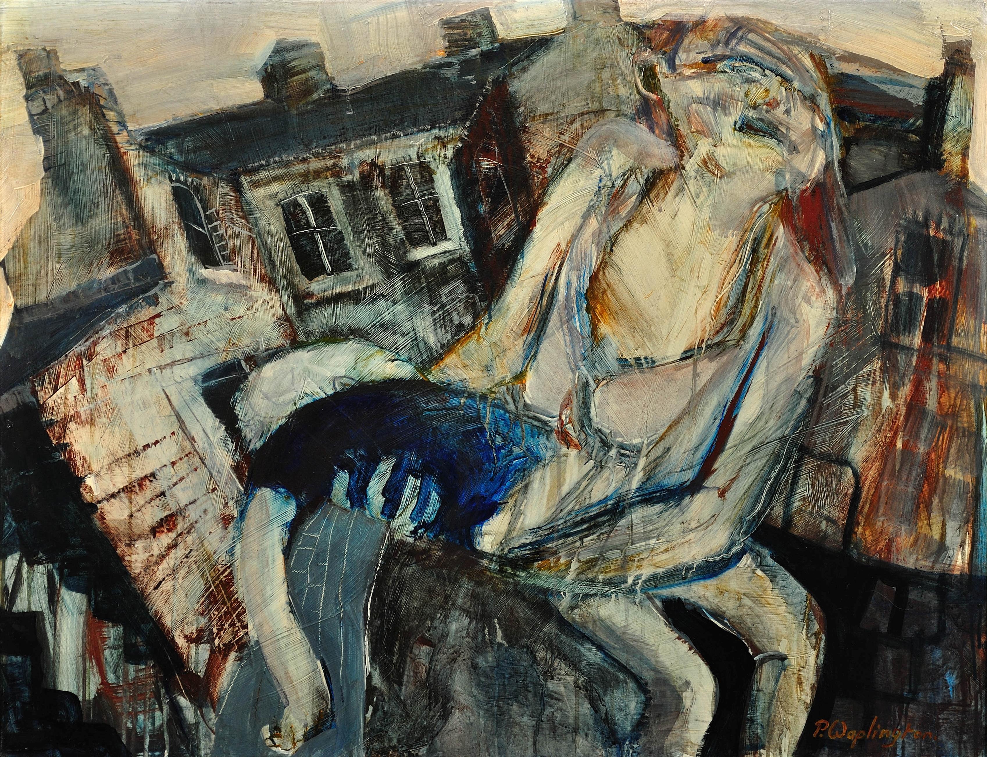 Mutter mit verletztem Kind, Forest Fields, Nottingham. Das wahre Leben. Drama. (Moderne), Mixed Media Art, von Paul Anthony Waplington