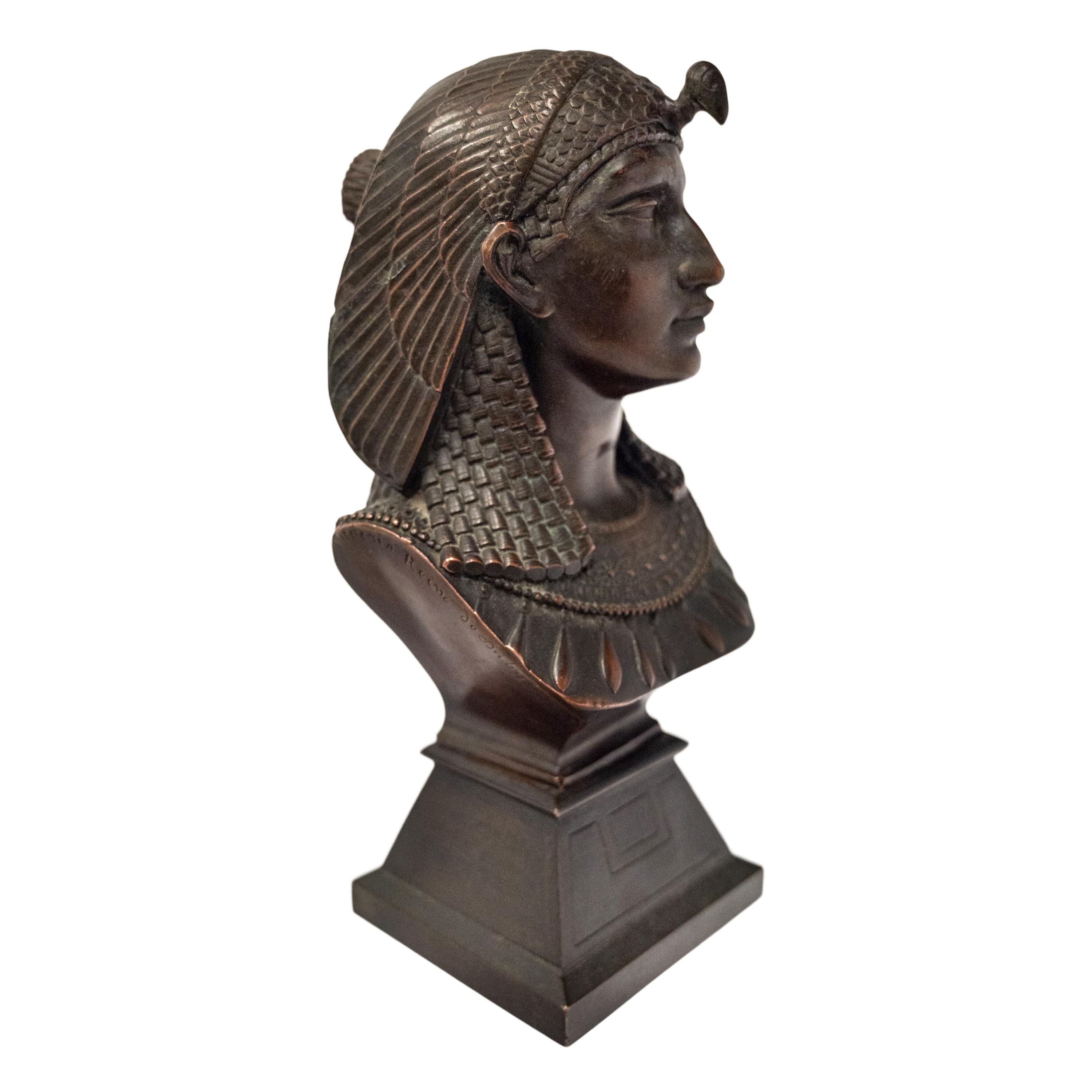 Antique French Escultura de busto de bronce de renacimiento egipcio Estatua 