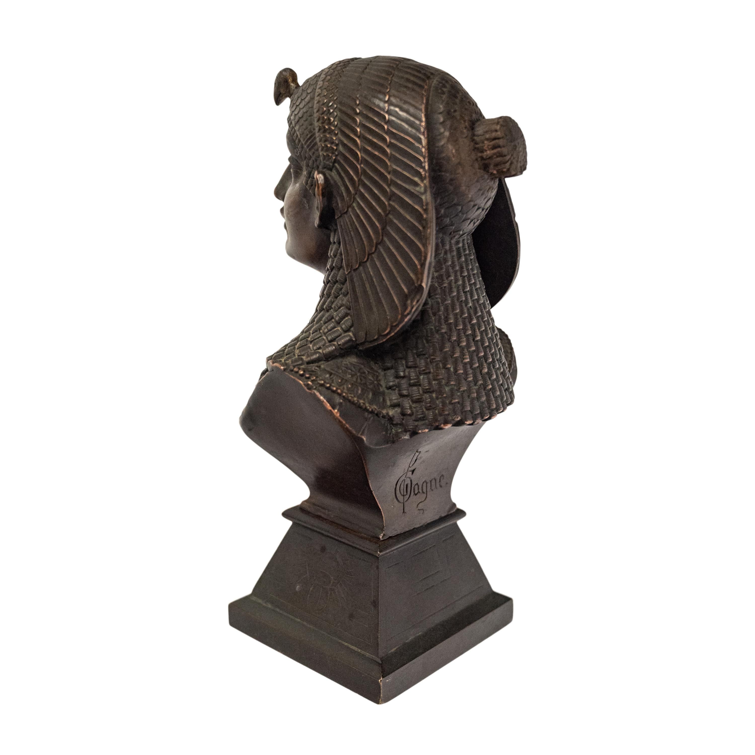 Antique French Escultura de busto de bronce de renacimiento egipcio Estatua 