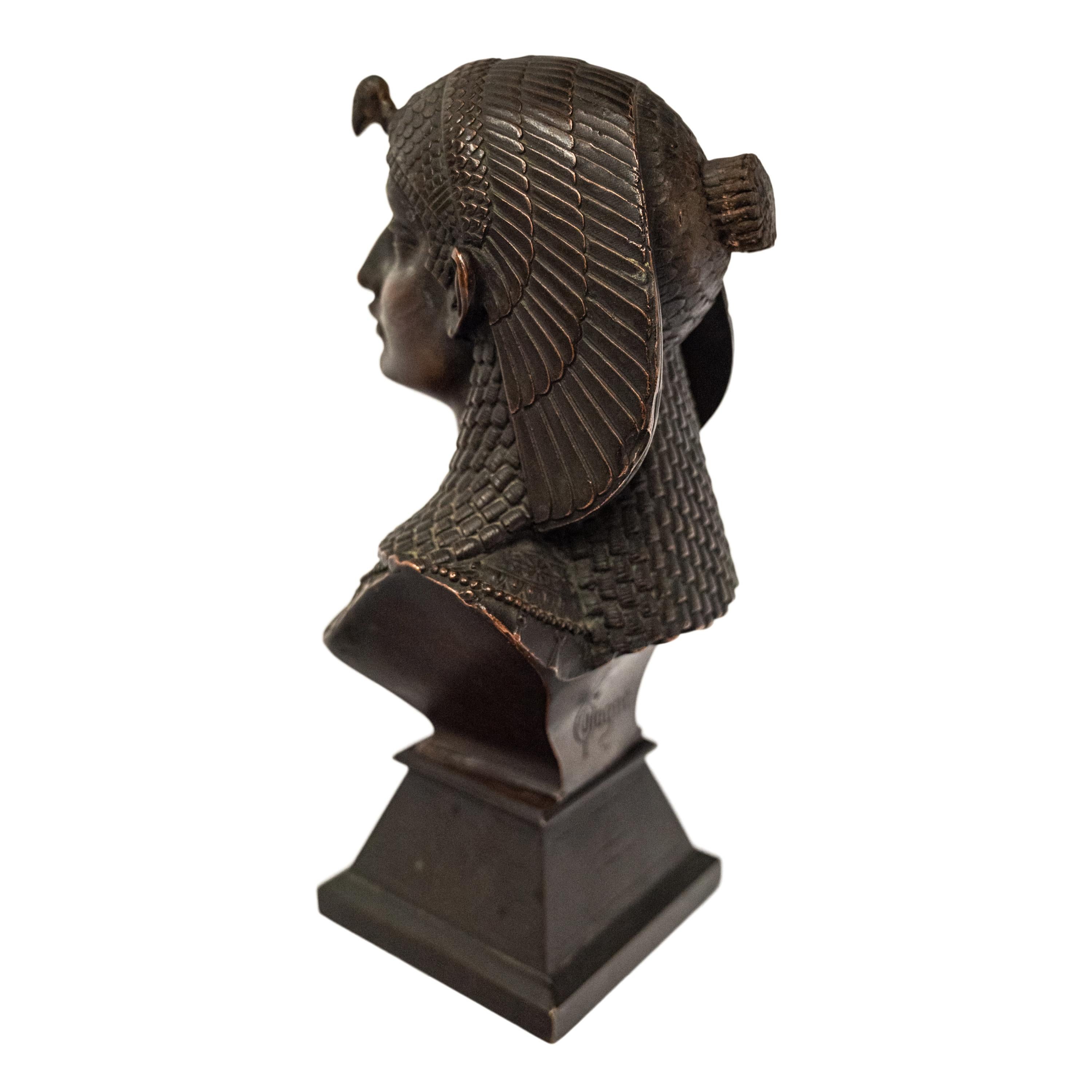 Antique French Escultura de busto de bronce de renacimiento egipcio Estatua 
