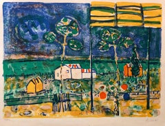 Large Abstract French Modernist Landscape Lithograph Pencil Signed