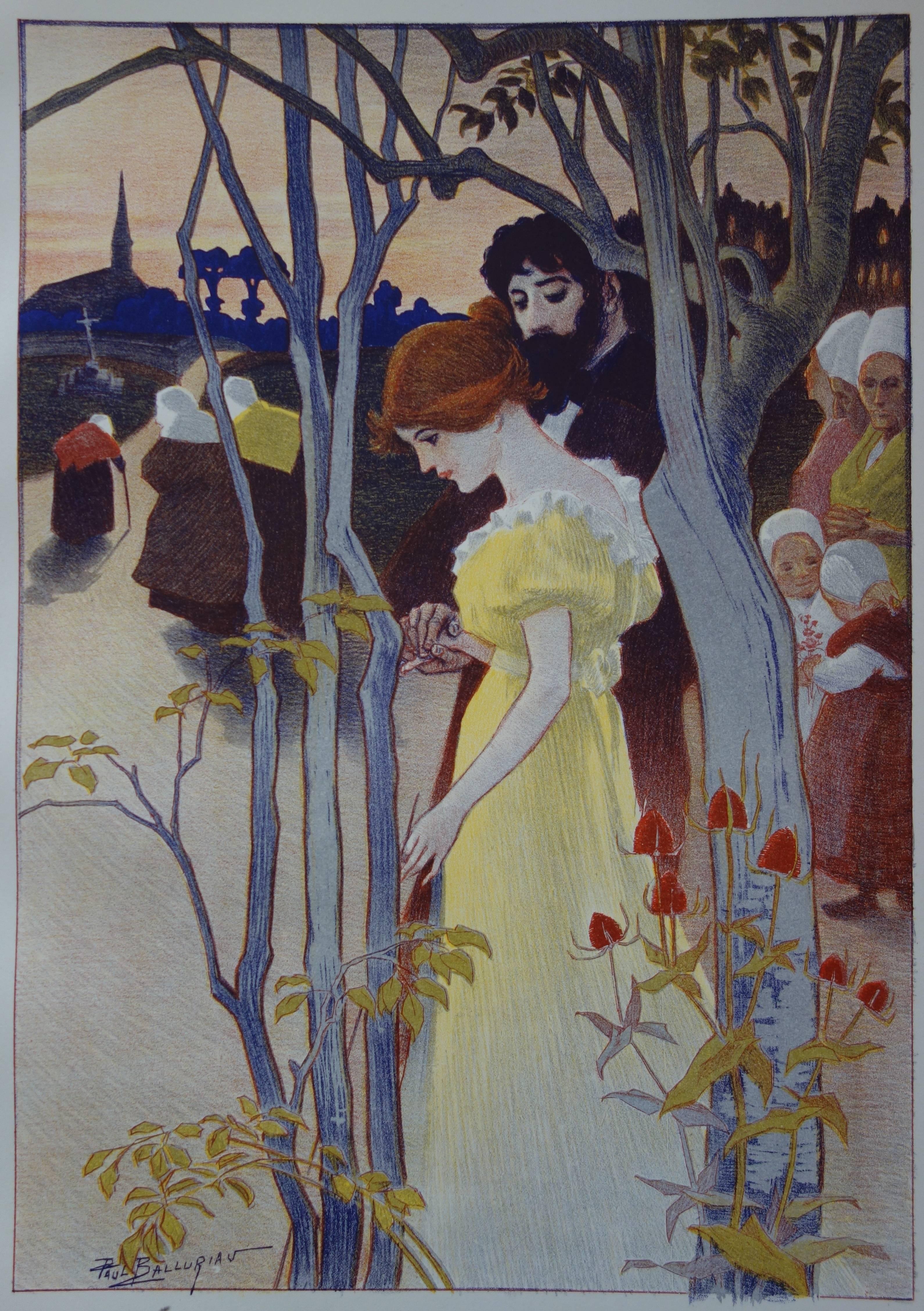 Symbolism : Twilight - Original lithograph (1897/98) - Art Nouveau Print by Paul Balluriau