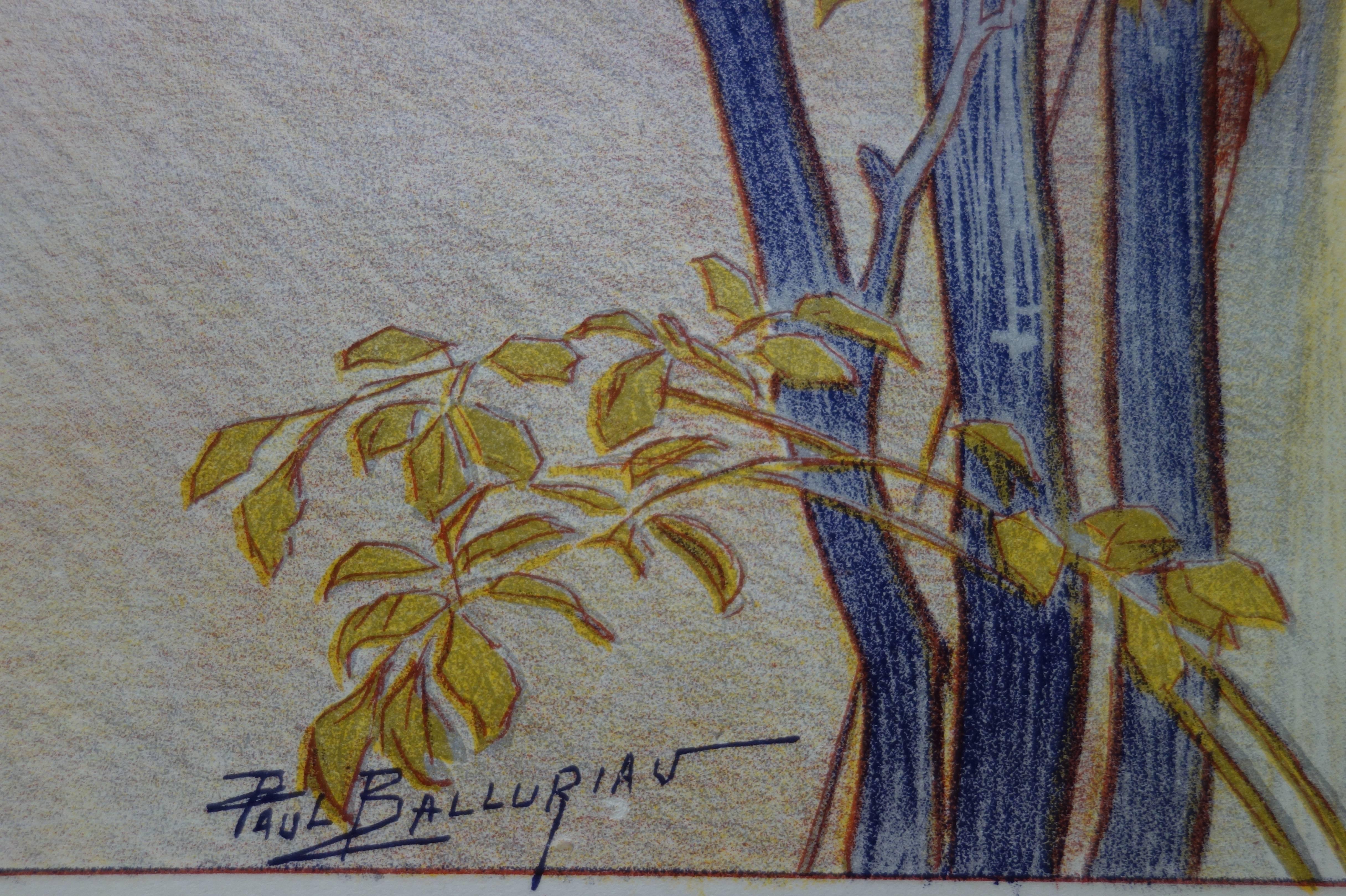 Symbolism : Twilight - Original lithograph (1897/98) - Gray Figurative Print by Paul Balluriau