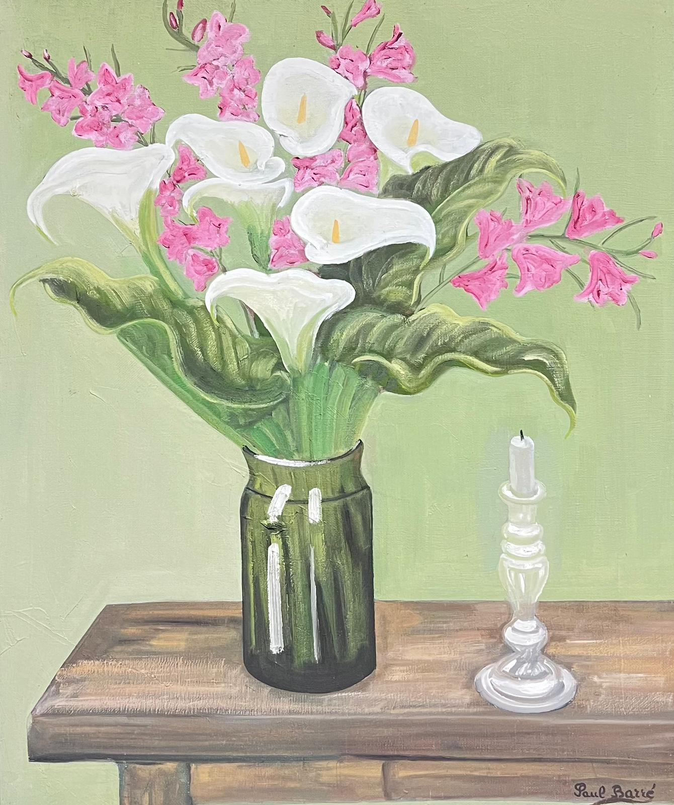 Mediados del siglo XX Óleo francés postimpresionista firmado Flores rosas y blancas - Painting de Paul Barre