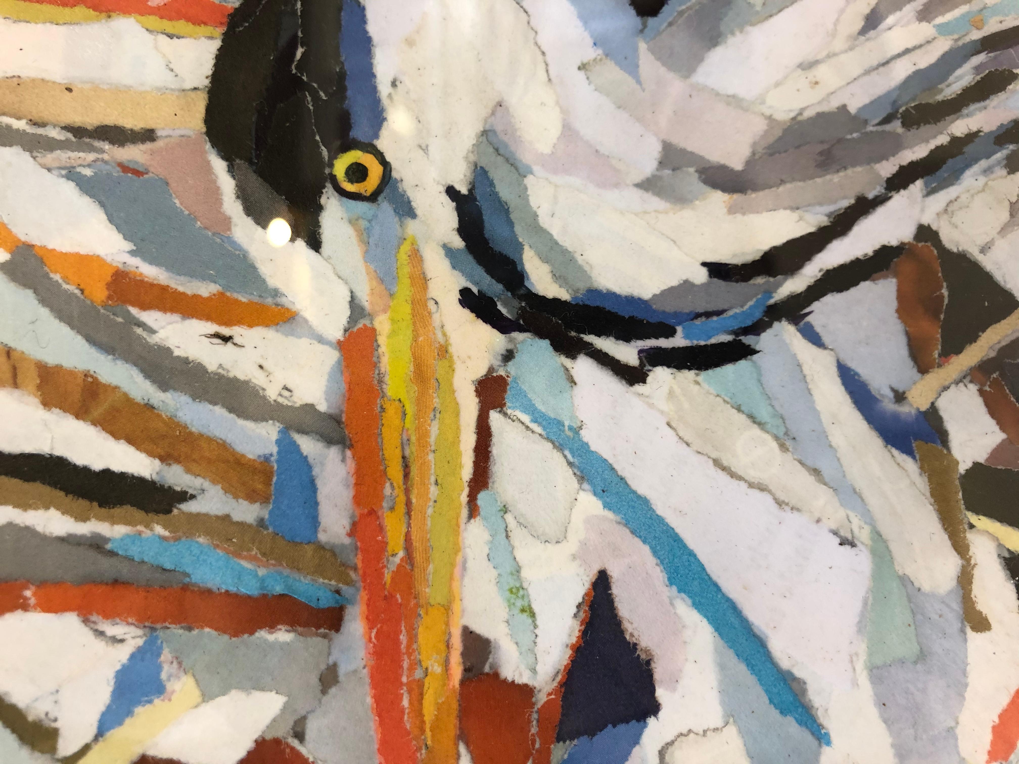 Stillness, Heron Bird Art, Animal Conservation Artwork, Collage Art For Sale 2