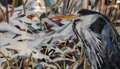 Stillness, Heron Bird Art, Animal Conservation Artwork, Collage Art