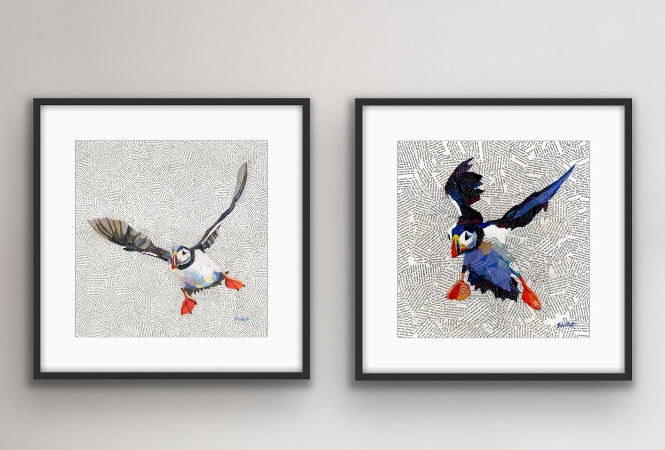 Lande e atterraggio di pulcinella 2, dittico, Paul Barlett, Puffin Print