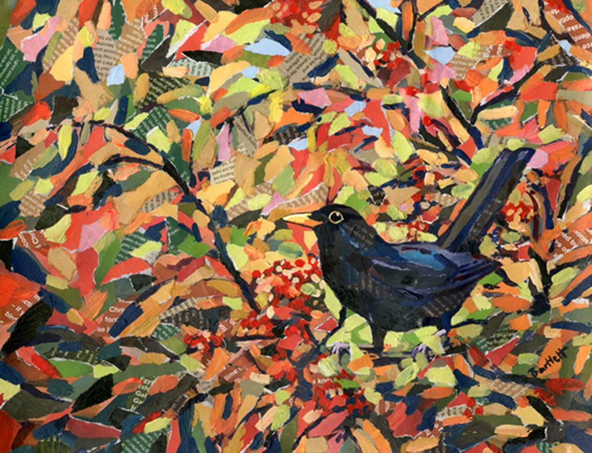 Paul Bartlett Animal Print - Autumn Blackbird BY PAUL BARTLETT, Limited Edition Print, Contemporary Animal Art