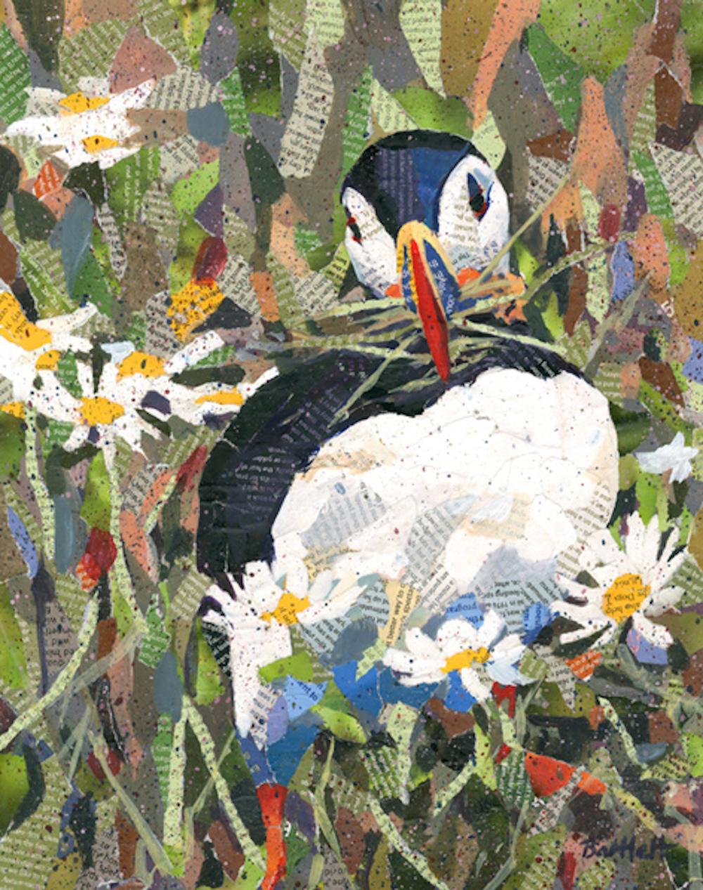Oystercatcher flock and Collecting for the nest - Contemporary Print by Paul Bartlett