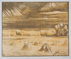 Harvest in the Fields : the Haystacks - Original wooodcut, Handsigned & Numbered