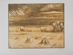 Harvest in the Fields: the Haystacks - Taglio originale su legno, firmato e numerato a mano